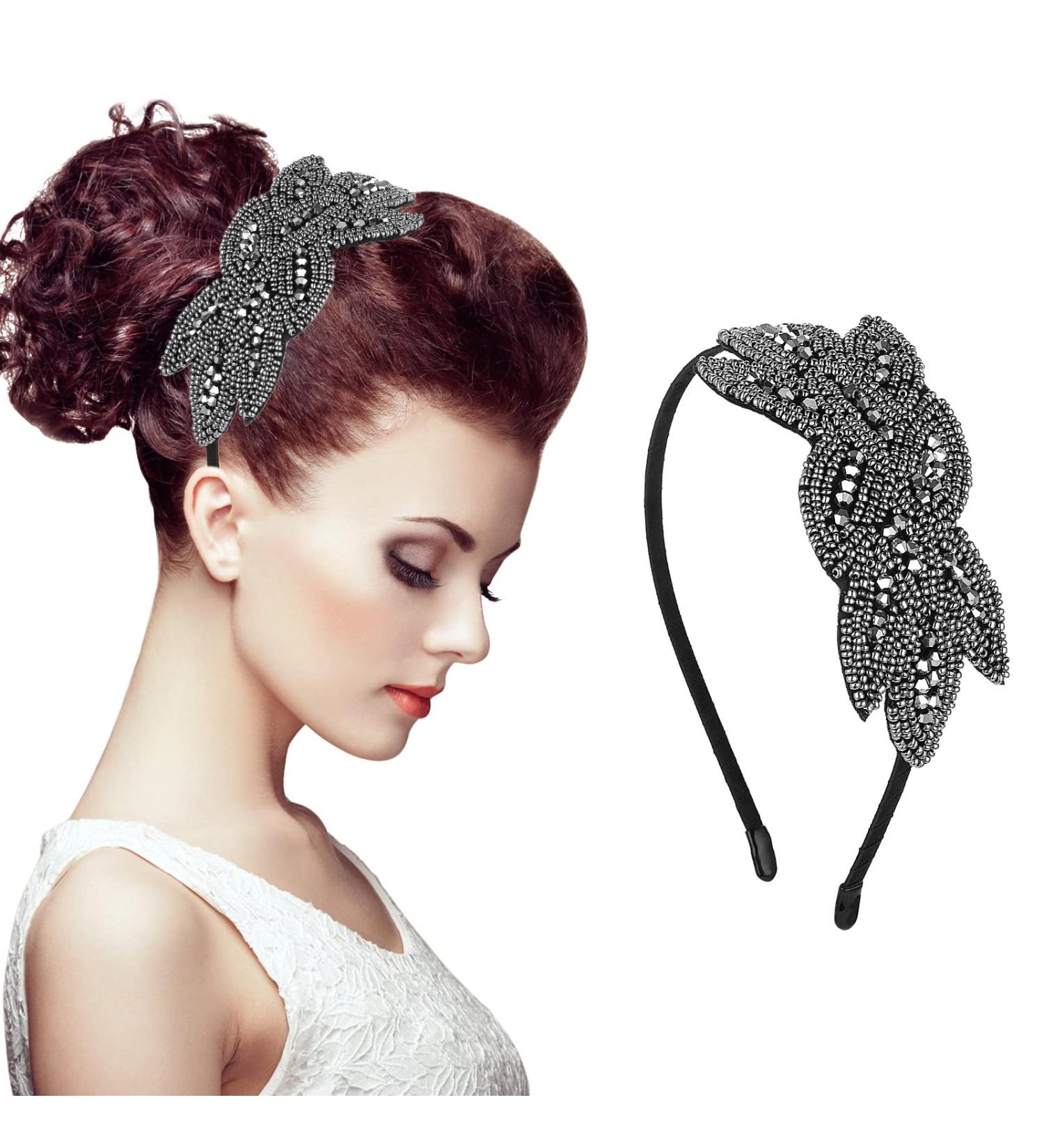 WLLHYF 1920s Black Crystal Rhinestone Headband for Women - Vintage Flapper Hair Accessory for Girls Costume Party - Grey - Buy Online on SooperMarket.com