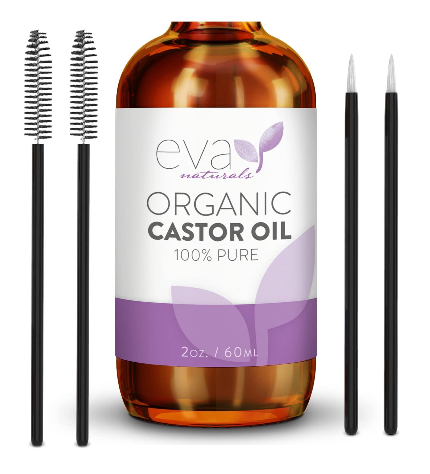 Eva Naturals Organic Castor Oil (60ml) - Promotes Hair, Eyebrow, and Eyelash Growth | Diminishes Wrinkles | Hydrates Skin | 100% Pure Cold Pressed - 2 Fl Oz - Buy Online on SooperMarket.com