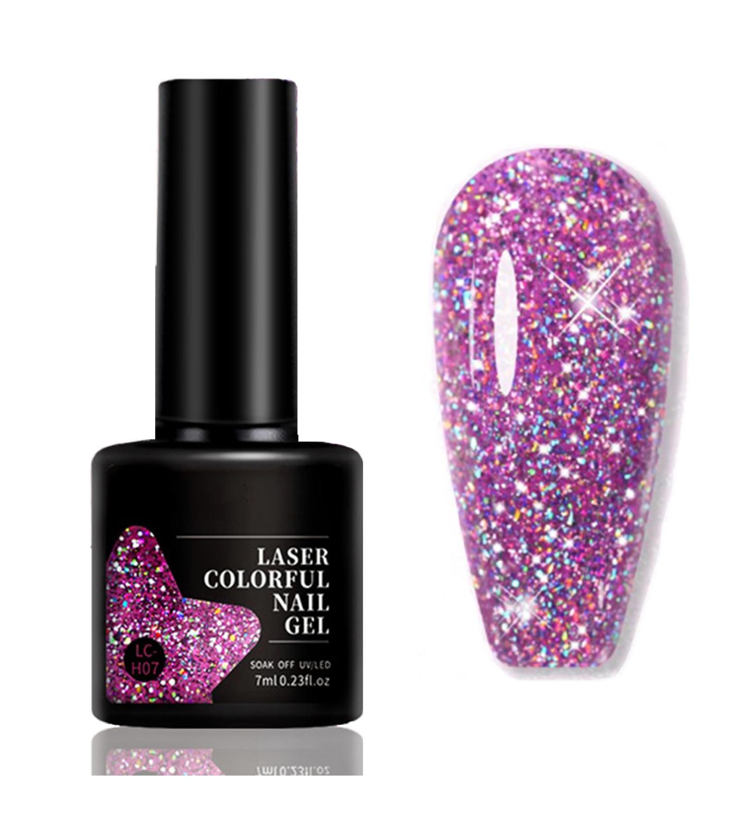 Glitter Gel Nail Polish - Purple Gel Nail Polish - Soak Off UV Sparkling Colors Nail Gel Spring Summer Gel Nail Art Manicure Varnish for Nail Starters Dark Purple - Buy Online on SooperMarket.com