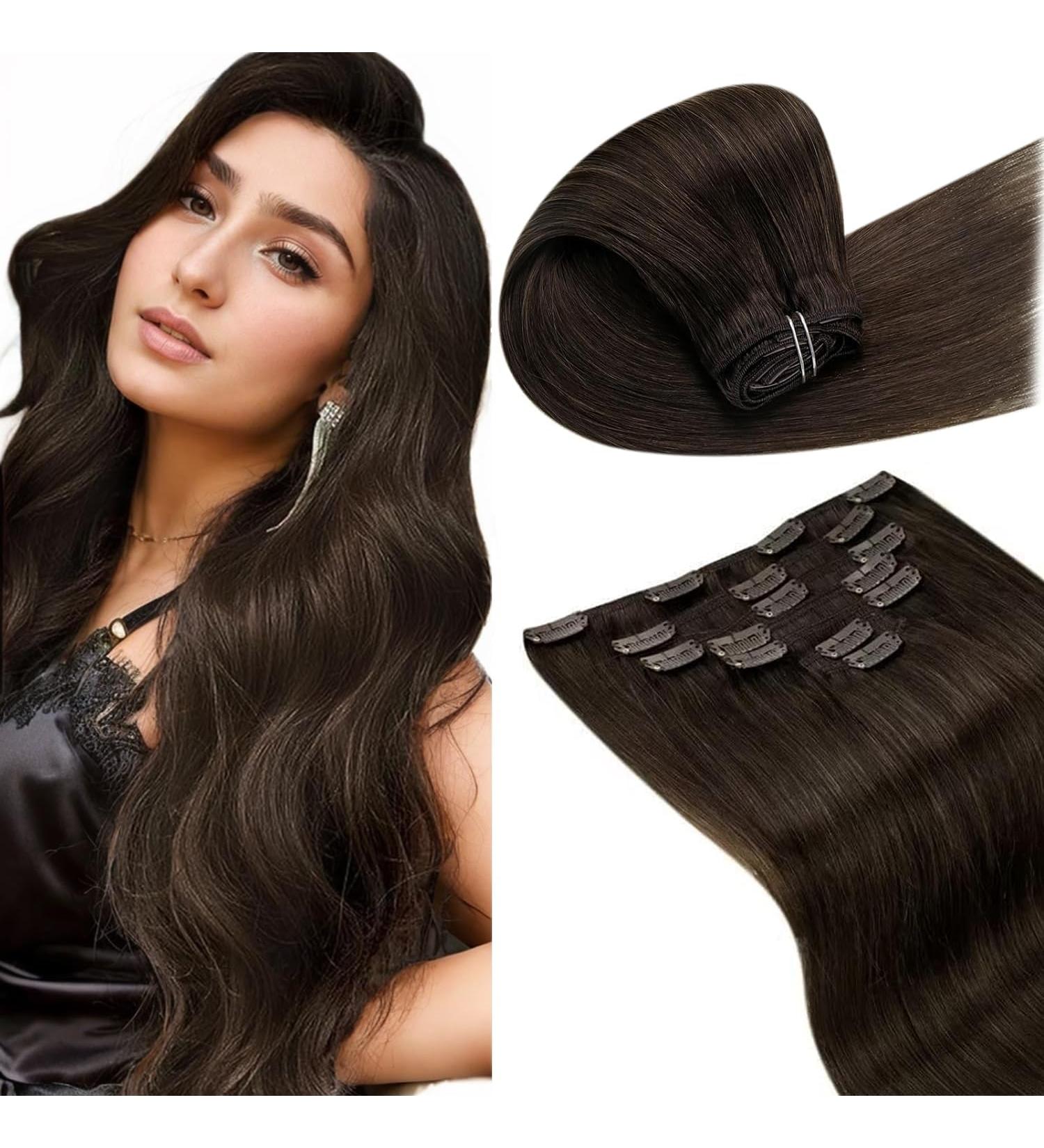 Buy Laavoo Real Hair Extensions Clip-In | Light Brown & Ash Brown | 20 Inch 105g 7pcs | Natural Look - Buy Online on SooperMarket.com