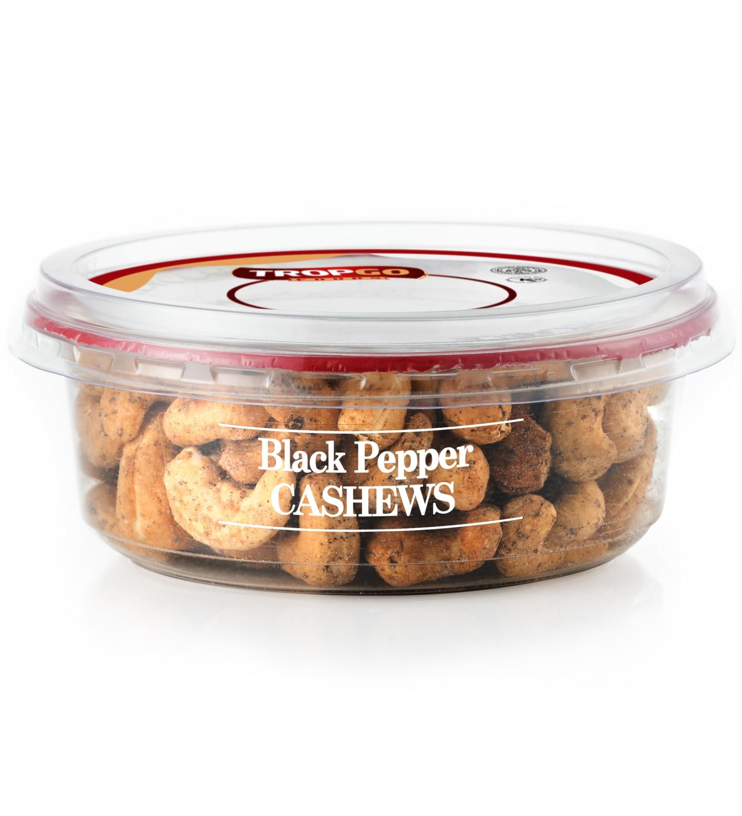 Tropgo Roasted Salted black pepper cashews - Healthy Flavoured Nuts in a Resealable and Recyclable Tub - Vegan Snack Made in Fibre and Protein Rich Caju Nuts - Guilt Free Snack for all Ages (125G) - Buy Online on SooperMarket.com