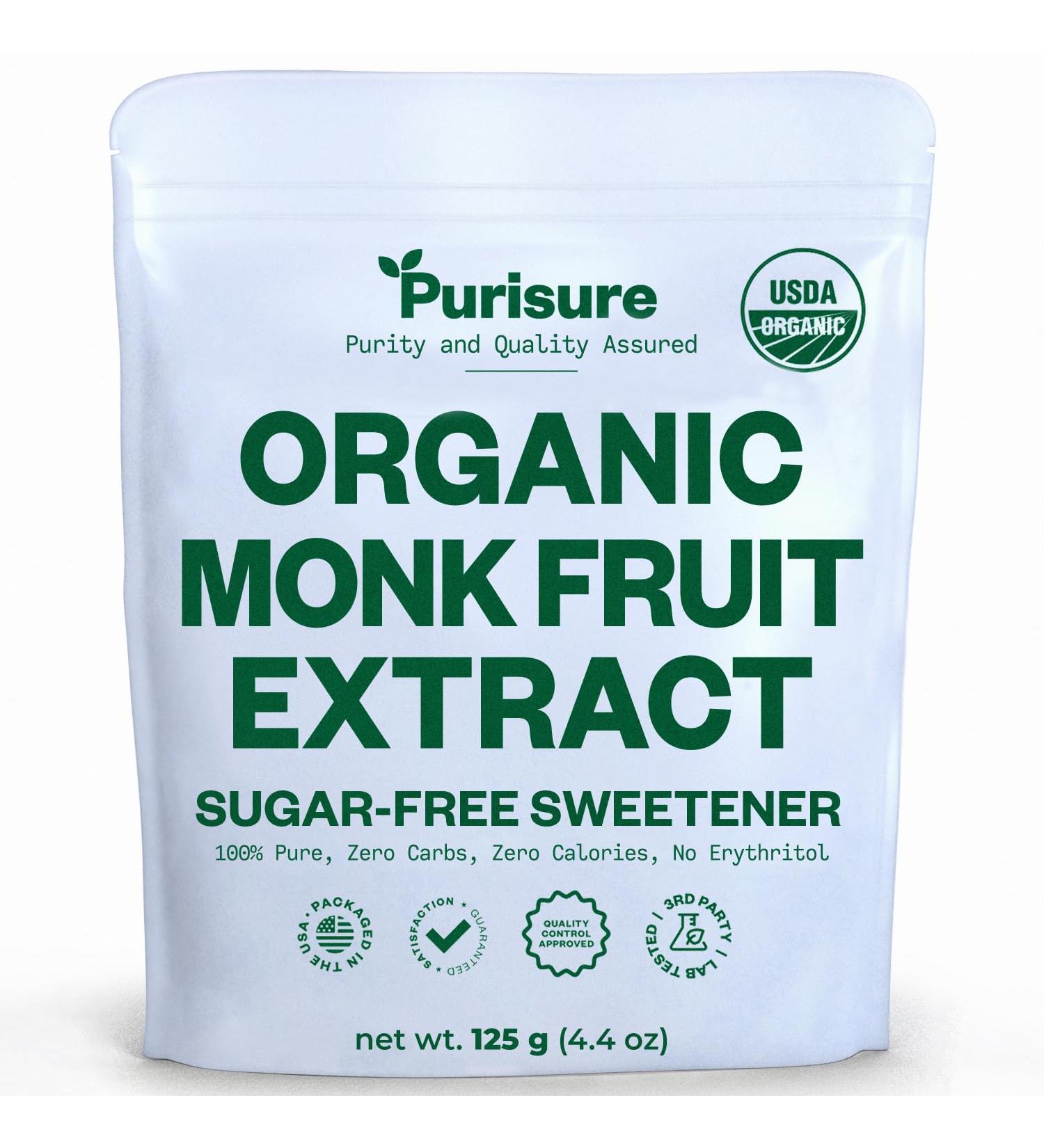Organic Monk Fruit Extract 125g - Sugar-Free Natural Sweetener | 100% Pure, Paleo & Keto Friendly | Zero Calories & Carbs - PuriSure - Buy Online on SooperMarket.com