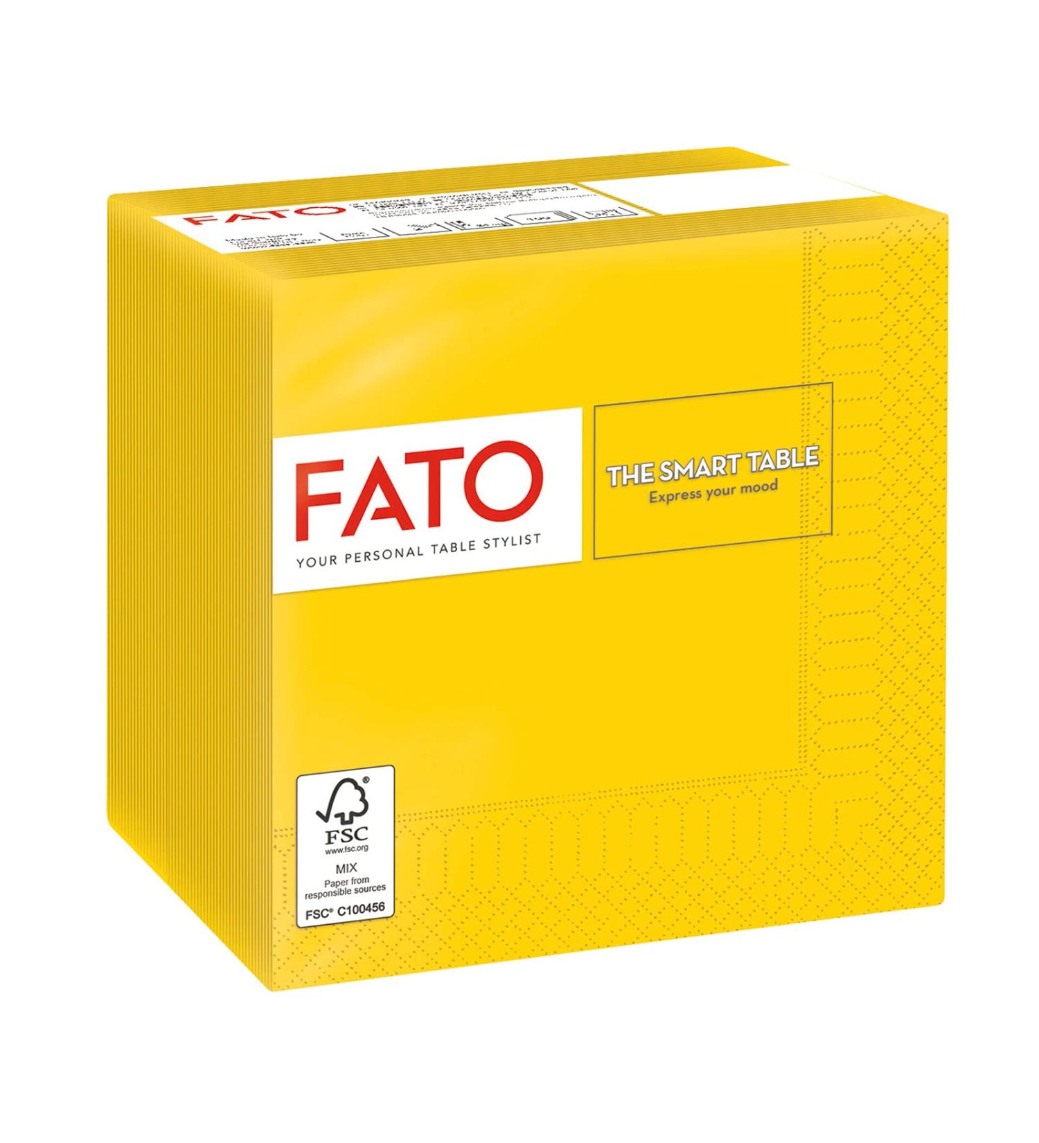 FATO Disposable Paper Napkins for Aperitifs & Cocktails - 100 Pack 24x24 cm 4-Fold Yellow FSC Certified - 100% Pure Cellulose - Buy Online on SooperMarket.com
