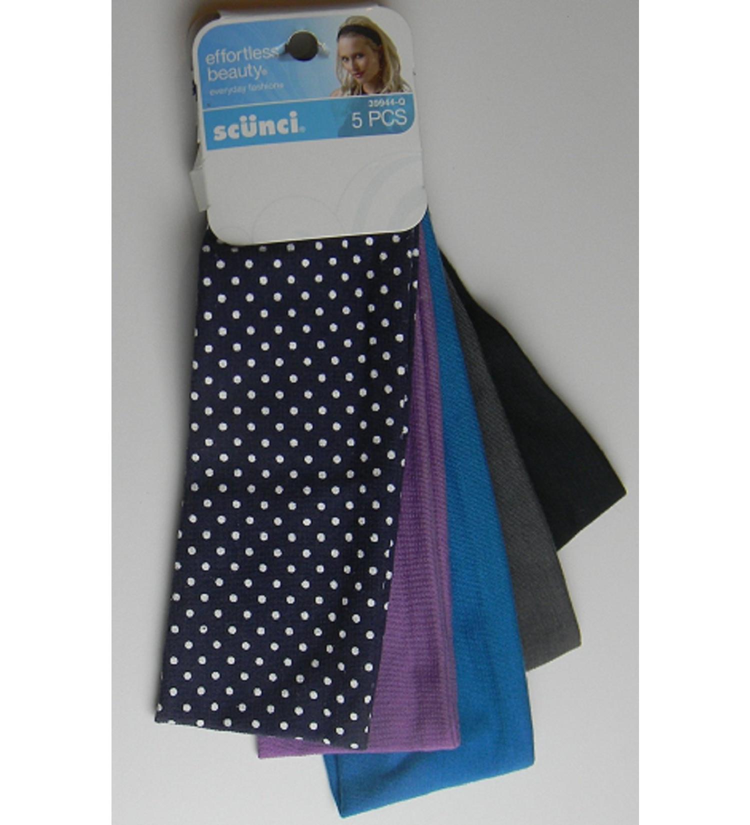 Scunci Effortless Beauty Wide Stretch Basic Blue Purple Black Gray Colors Headwraps 5 Count headbands