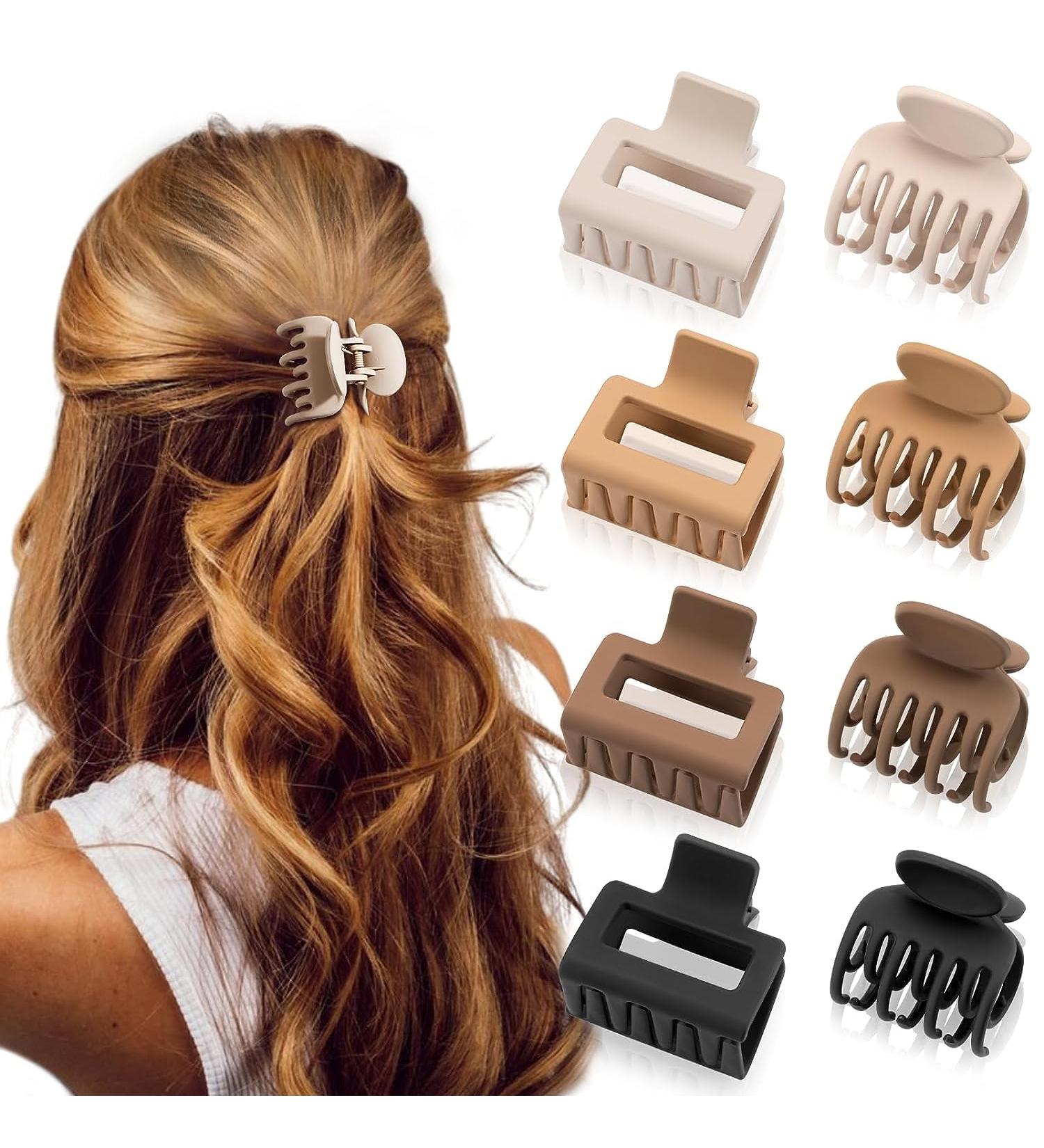 Small Claw Hair Clips for Thin Hair - 8pcs Matte Rectangle & Double Row Teeth Jaw Clips for Fine Hair - Buy Online on SooperMarket.com