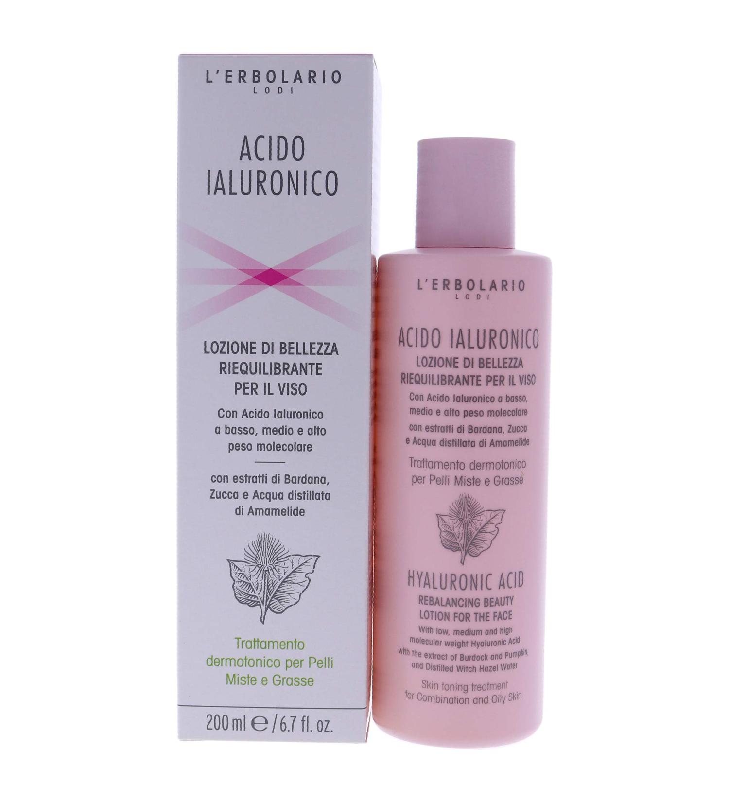 L'Erbolario Hyaluronic Acid Rebalancing Beauty Lotion - Skin Toning Treatment - Ideal For Combination And Oily Skin - Leaves Skin Clear Fresh And Moisturized - Regulates Hydration - 6.7 Oz