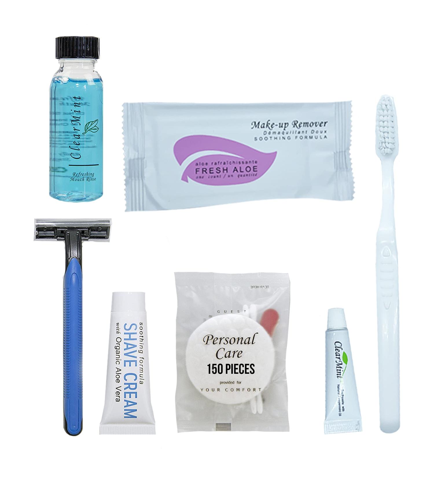 Travel Size Toiletries Kit | All-In-One Hotel Amenities Bulk Pack | Includes Shaving Set, Toothbrush, Mouthwash, Makeup Wipes, Swabs, Nail File, Sewing Kit | 150 Pcs - Buy Online on SooperMarket.com