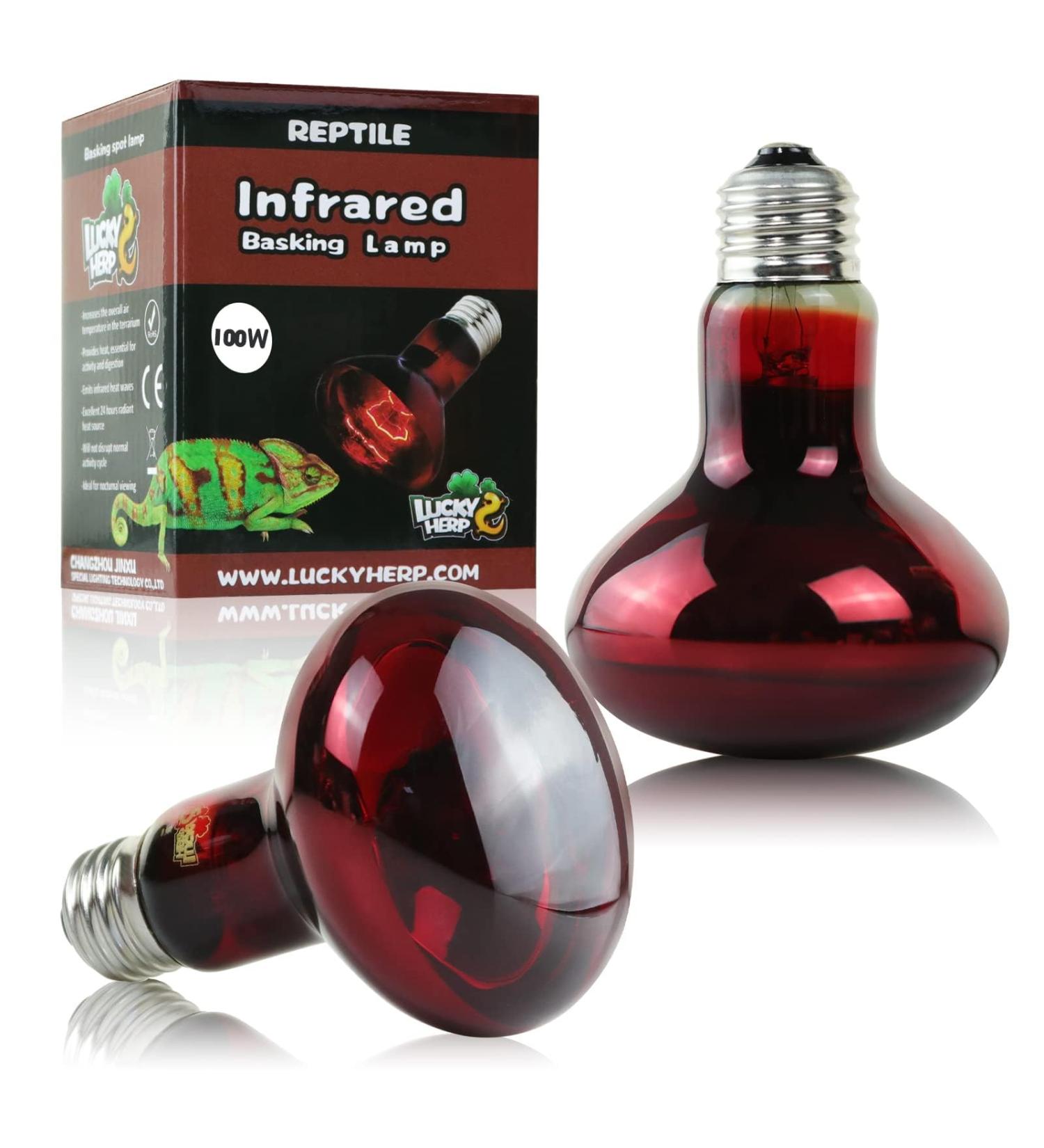 Buy Lucky Herp Reptiles Heat Lamp 100W 2-Pack | Infrared Red Light Terrarium Heating Lamp for Turtles Bearded Dragons Chickens & Dogs - Buy Online on SooperMarket.com