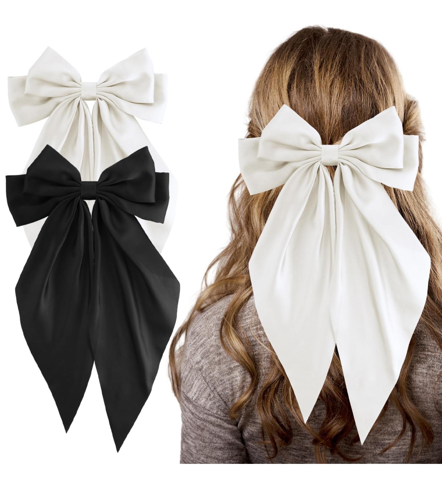 Andibro French Bow Hairpins for Women Long Tail Large Bow Barrettes Clip Soft Silky Satin Hairclip Bow Metal Duckbill Clips for Dress up Accessories Decor for Wedding Party - Buy Online on SooperMarket.com