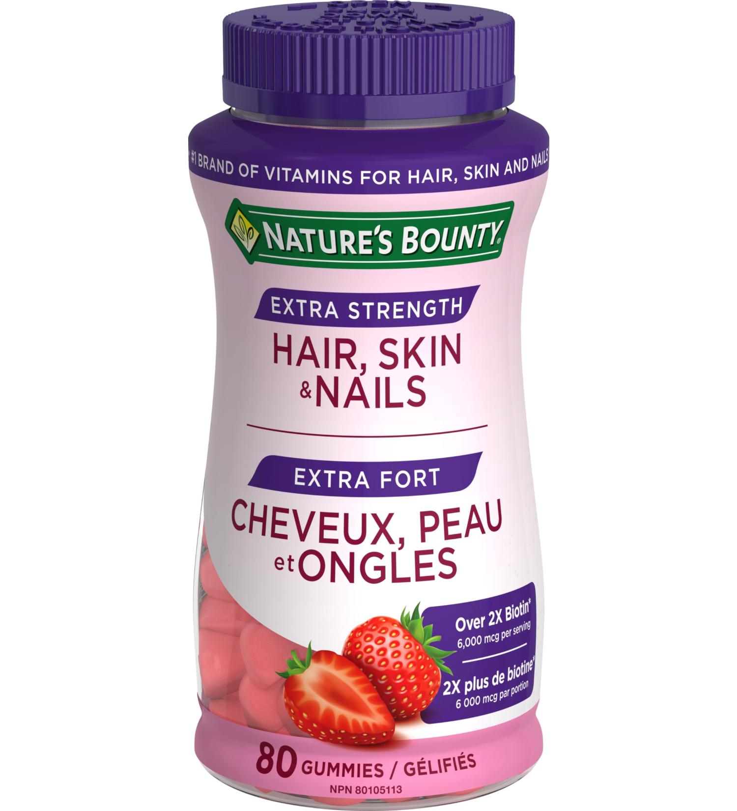 Nature's Bounty Extra Strength Hair Skin & Nails 80 Gummies Strawberry cream flavour HSN Extra Strength - Buy Online on SooperMarket.com