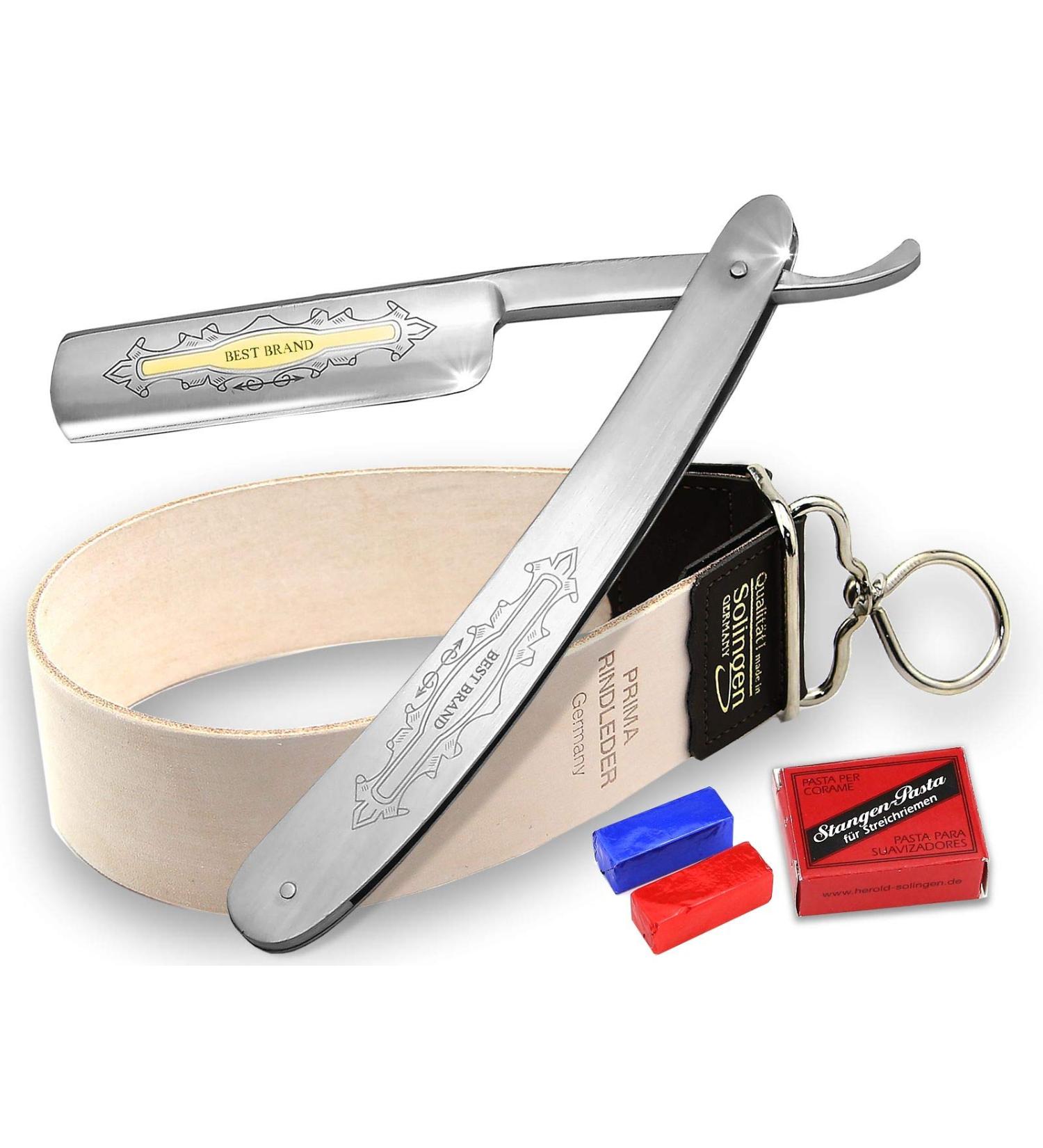Premium Solingen Gold Etched Razor Set with Grinding Pastes & Strop - International Shipping Available - Buy Online on SooperMarket.com