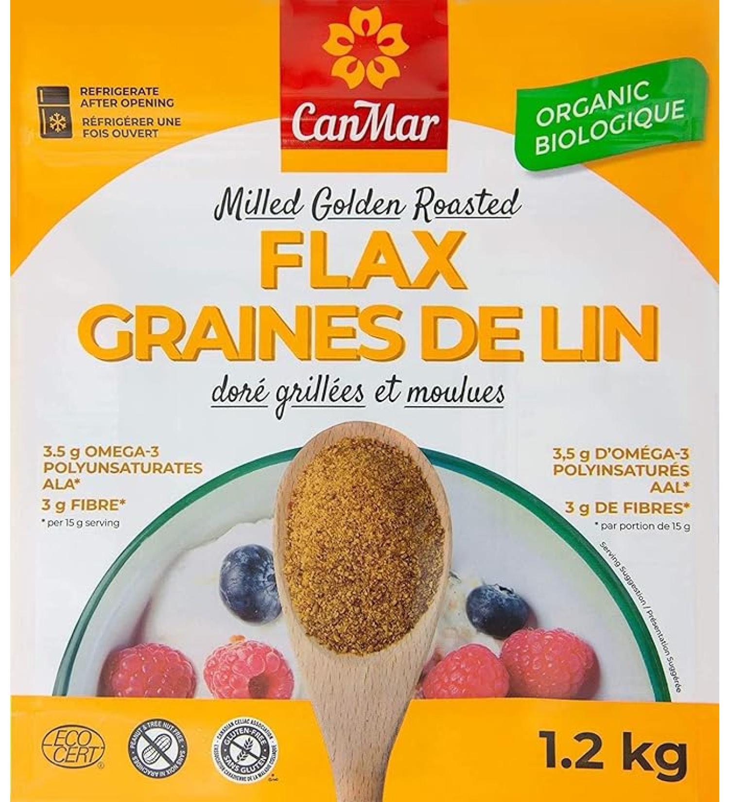 CanMar Organic Milled Golden Roasted Flaxseed (42 oz/1.2 kg) | Great Toasted Taste & Aroma | Gluten-Free  Nut-Free/Omega-3 ALA/Fibre/Plant-Based Protein - Buy Online on SooperMarket.com