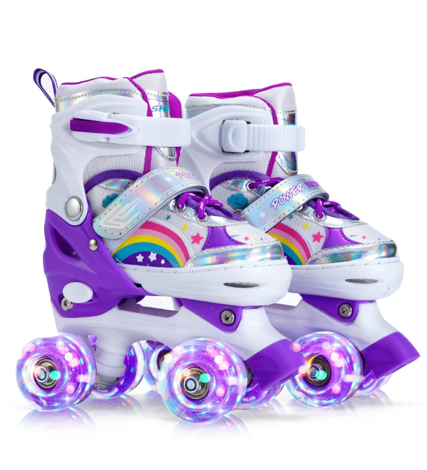 SHDSL Girls Roller Skates | 4 Size Adjustable with 8 Light Up Wheels | Fun Illuminating Skates for Beginners | Sizes 11C-1Y US - Buy Online on SooperMarket.com