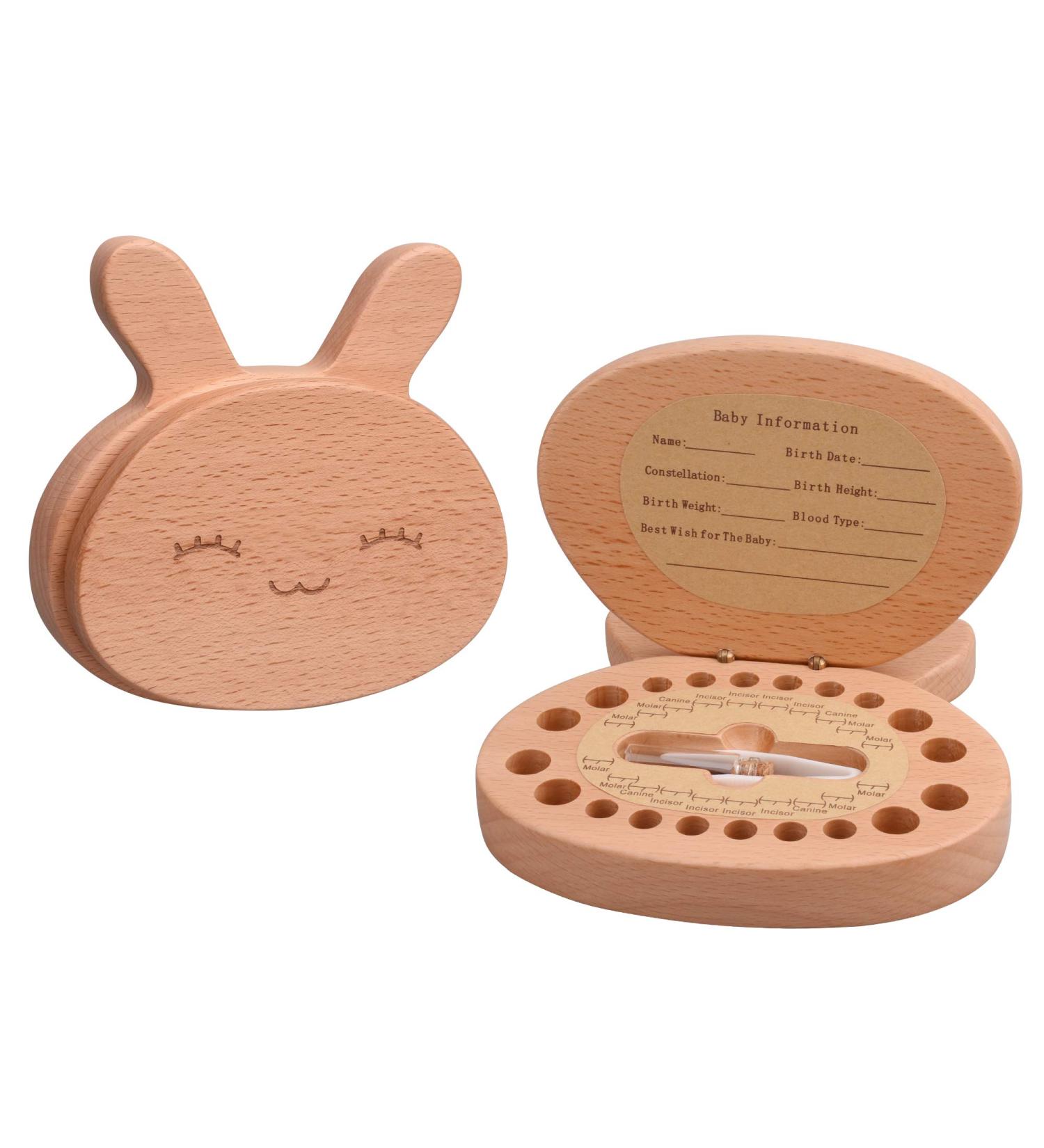 AhfuLife Wooden Rabbit Baby Tooth Keepsake Fairy Box - Lanugo Bottle - First Lost Teeth Holder - Cute Organizer for Boys & Girls - Baby Shower Gift - Medium - Buy Online on SooperMarket.com