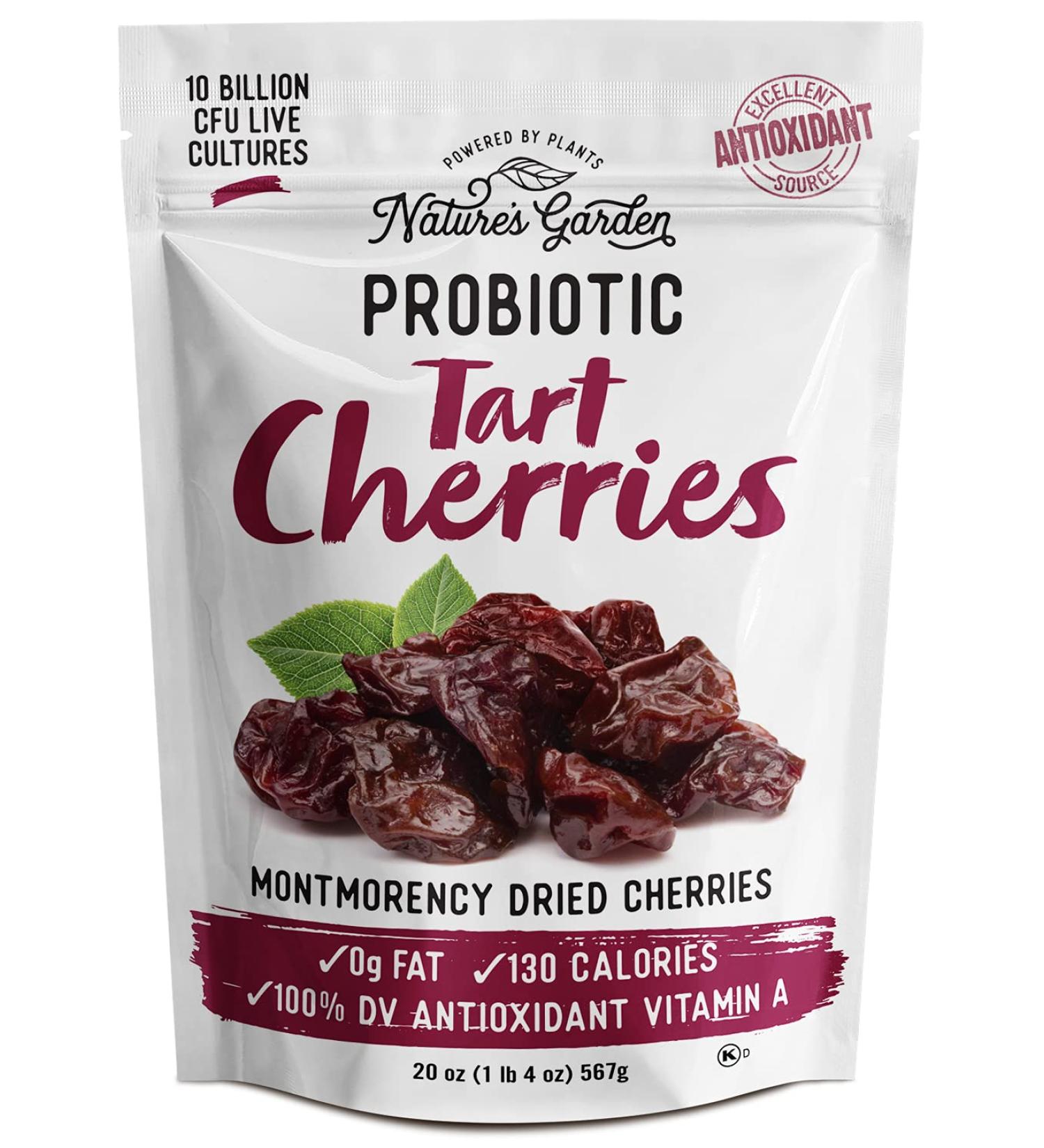Nature's Garden Probiotic Tart Cherries - Antioxidant Rich Vegan Snack | Montmorency Dried Cherries with Live Cultures | Sugar-Free | Bulk 20 oz Bag - Buy Online on SooperMarket.com