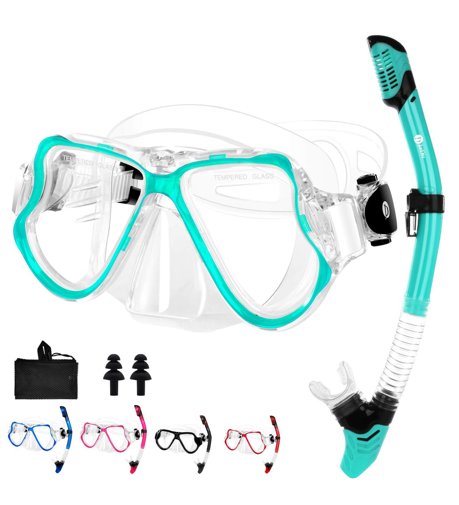 JARDIN Dry Snorkel Set | Panoramic View Anti-Fog Diving Mask | Free Breathing & Adjustable Strap | Professional Snorkeling Gear for Adults | Teal - Buy Online on SooperMarket.com