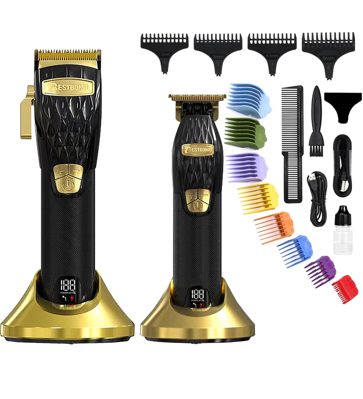 BESTBOMG Hair Clippers Men Professional Beard Trimmer with Rechargeable Base 5 Speed Cordless Electric Grooming Kits 6000RPM with LED Display and 2500mAh/2000mAh Built-in Battery - Buy Online on SooperMarket.com