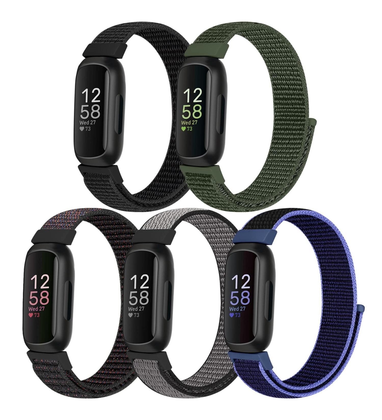 Fitbit Inspire Nylon Sport Loop Bands Set - Dark Black/Navy Green/Iron Grey/Official Black/New Midnight Blue - Soft Breathable Replacement Straps for Women Men Kids - Buy Online on SooperMarket.com