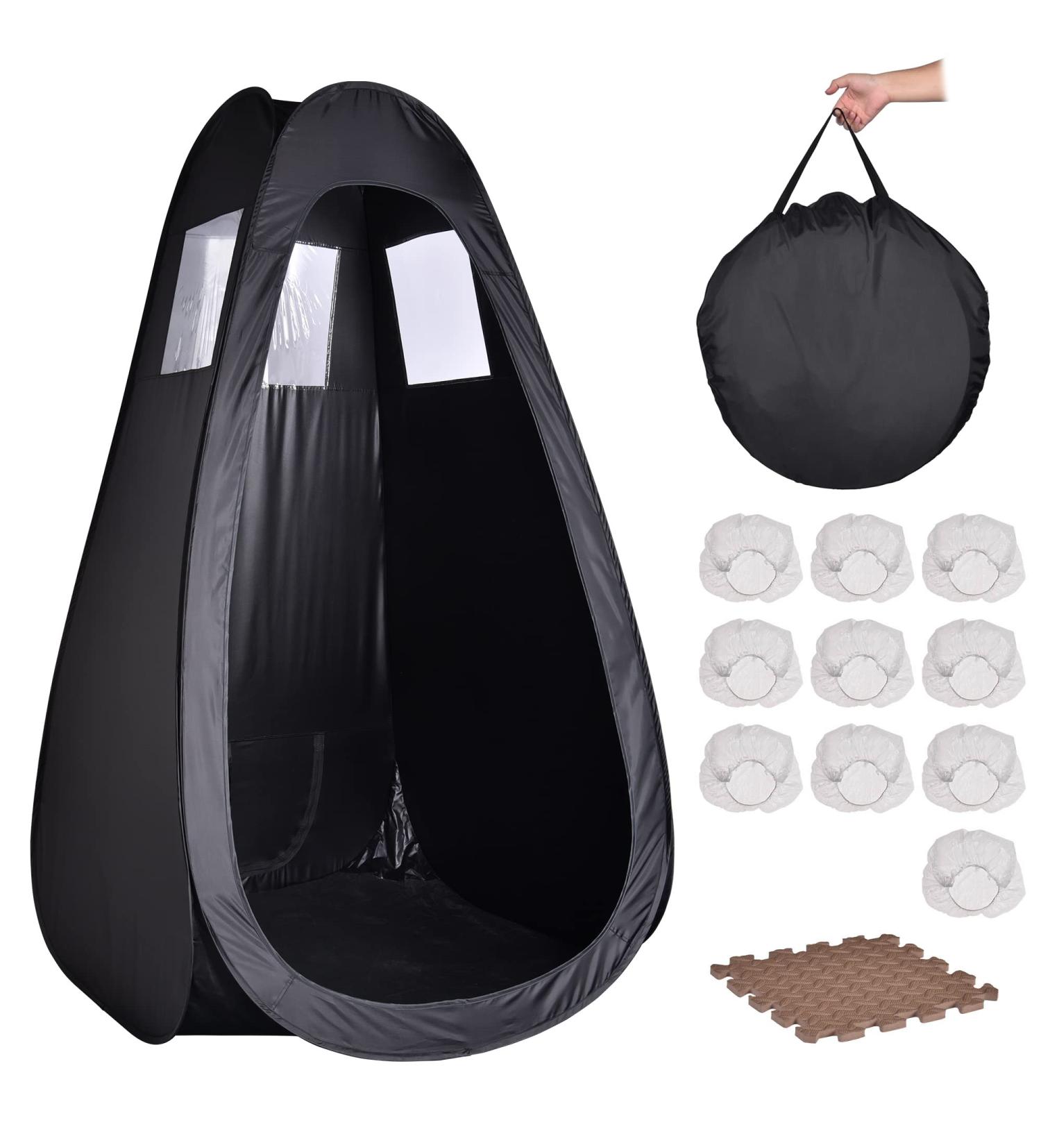 AW Black Portable Spray Tanning Tent Pop Up Booth | Sunless Waterproof with Clear Window & Carry Bag | 49x45x84 - Perfect for Makeup & Painting - Buy Online on SooperMarket.com