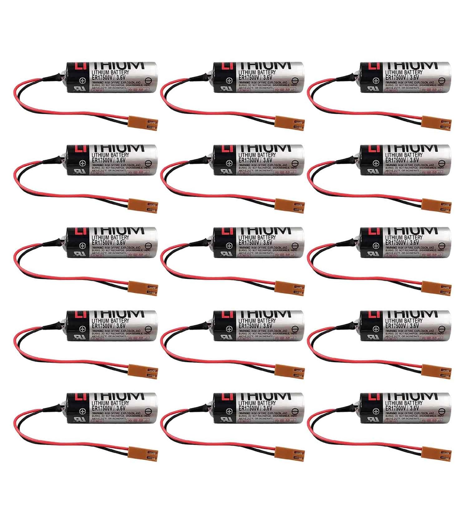 Buy 15 Pack 3.6V ER17500V Battery - 2700mAh PLC CNC Backup Battery with Brown Plug | International Shipping Available - Buy Online on SooperMarket.com