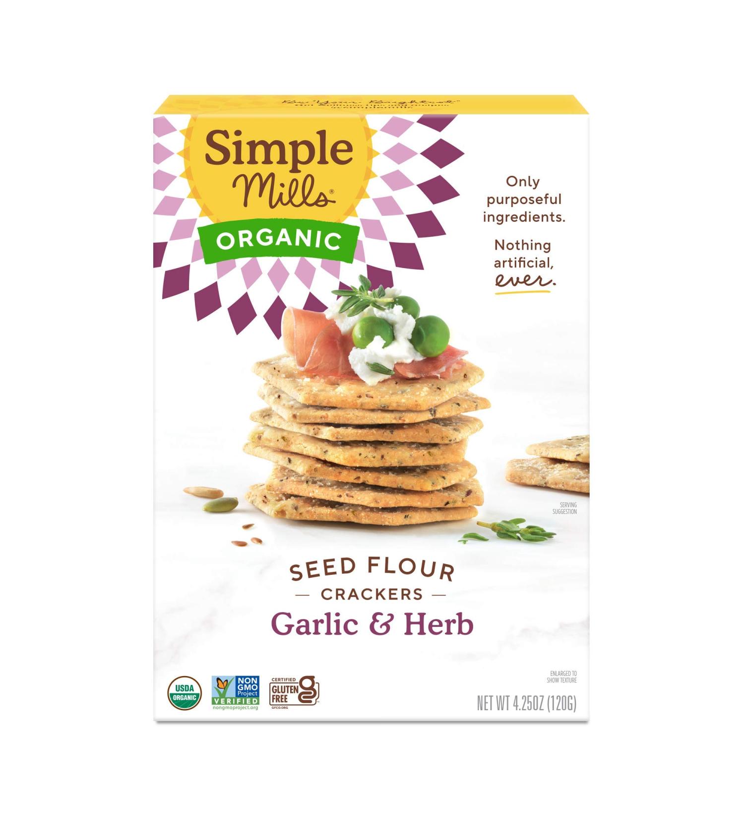 Simple Mills Organic Seed Flour Crackers - Garlic & Herb, 4.25 oz | Healthy Snack - Buy Online on SooperMarket.com