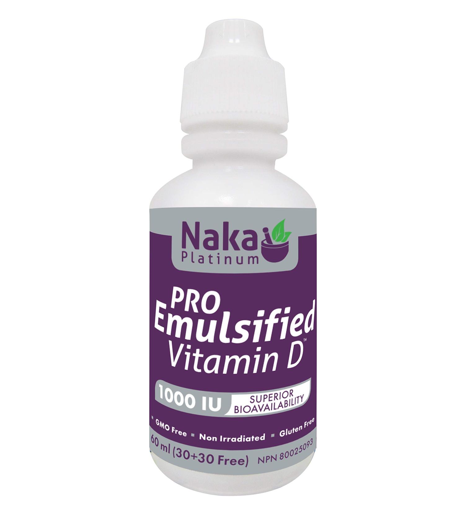 Naka Platinum PRO Emulsified Vitamin D - 60ml (30+30 Free) Superior Bioavailability 1 000 IU per Drop - Buy Online on SooperMarket.com