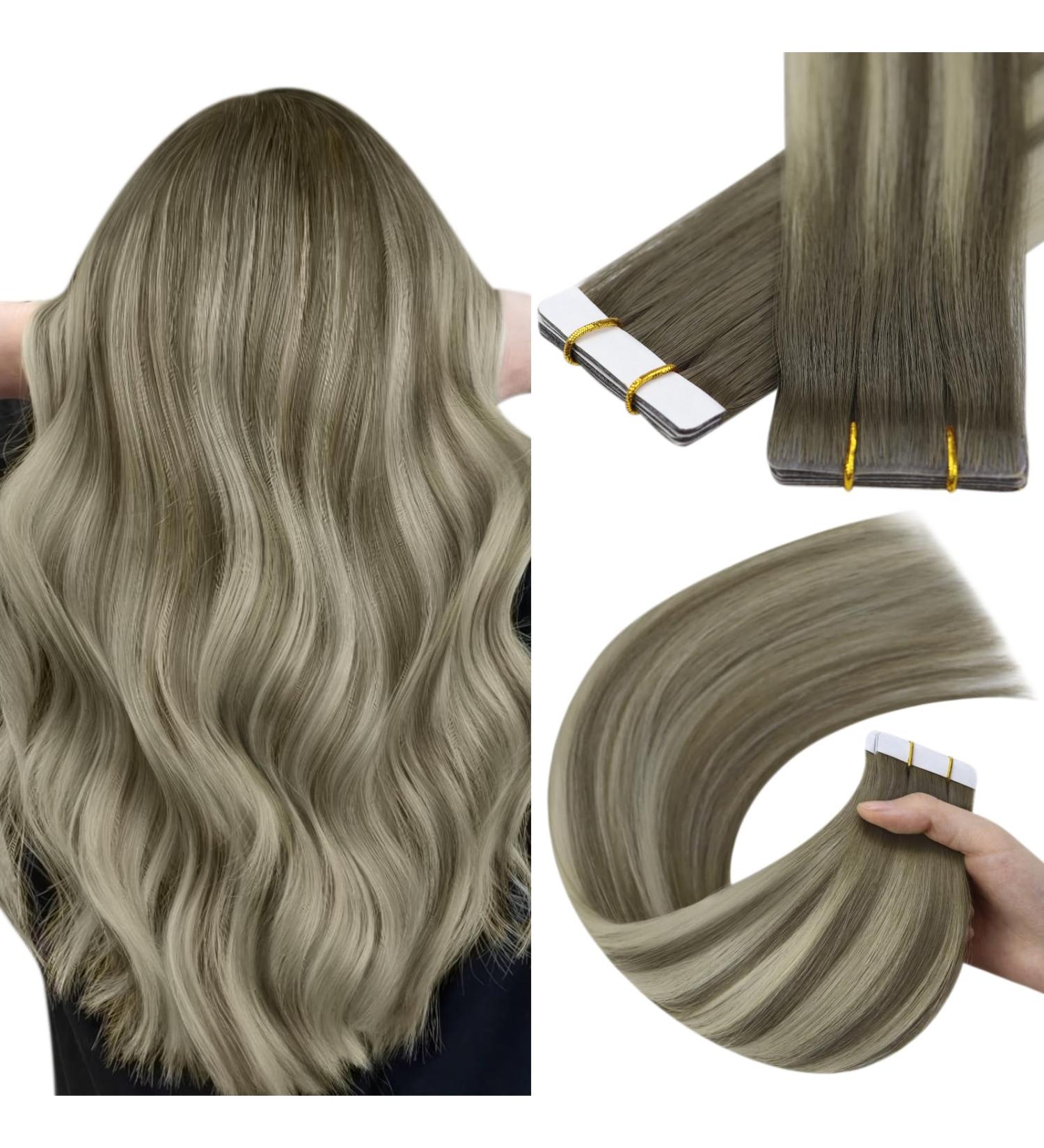 Youngsee Ombre Tape In Extensions - 55cm Real Hair Light Ash Brown to Blonde 5pcs 12.5g #7/7/ic - Premium Virgin Quality for Ultimate Style - Buy Online on SooperMarket.com