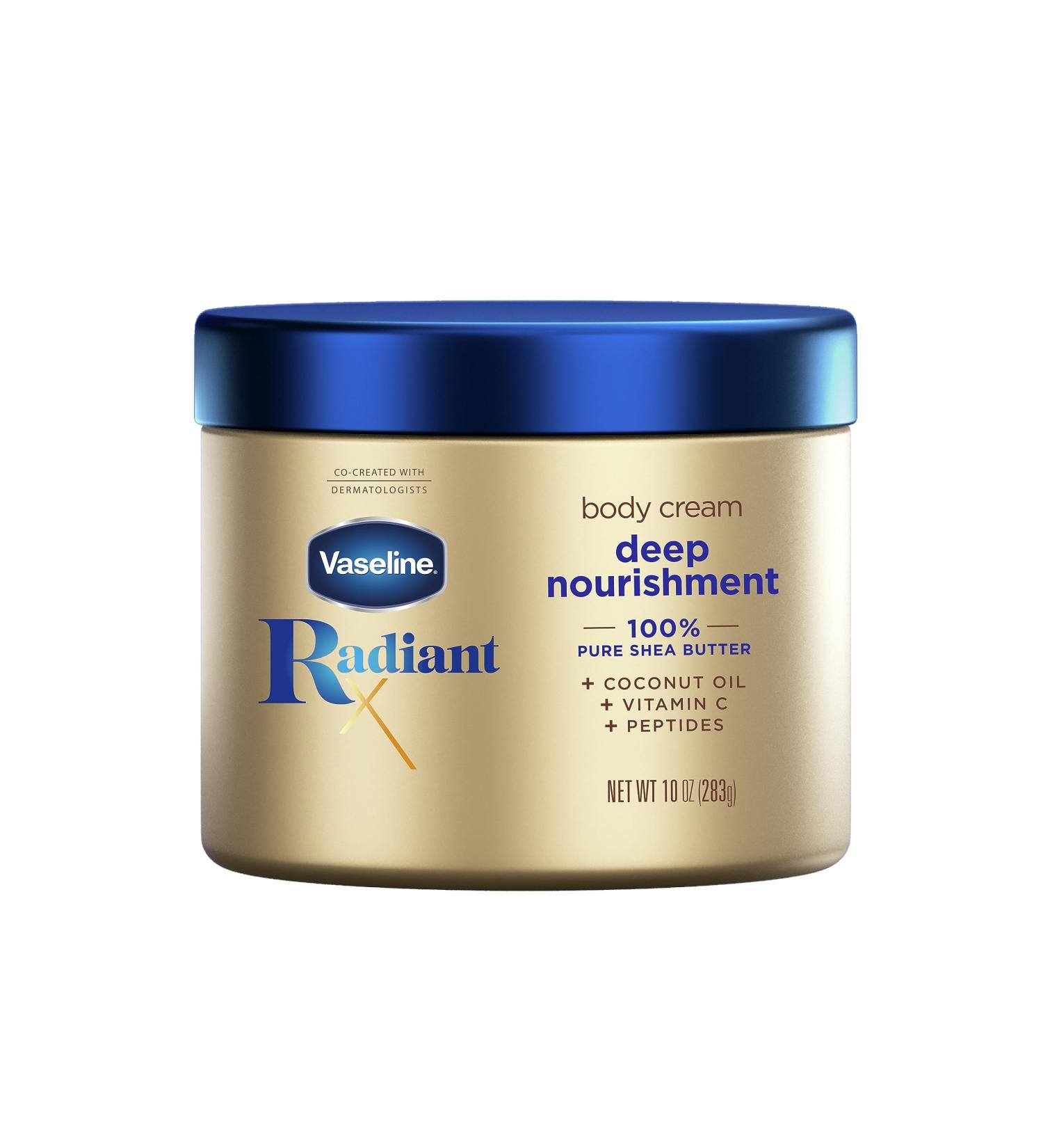 Vaseline Radiant X Deep Nourishment Body Cream | 100% Pure Shea Butter Coconut Oil Vitamin C & Peptides - 10 oz Skin Moisturizer for All Skin Types - Buy Online on SooperMarket.com