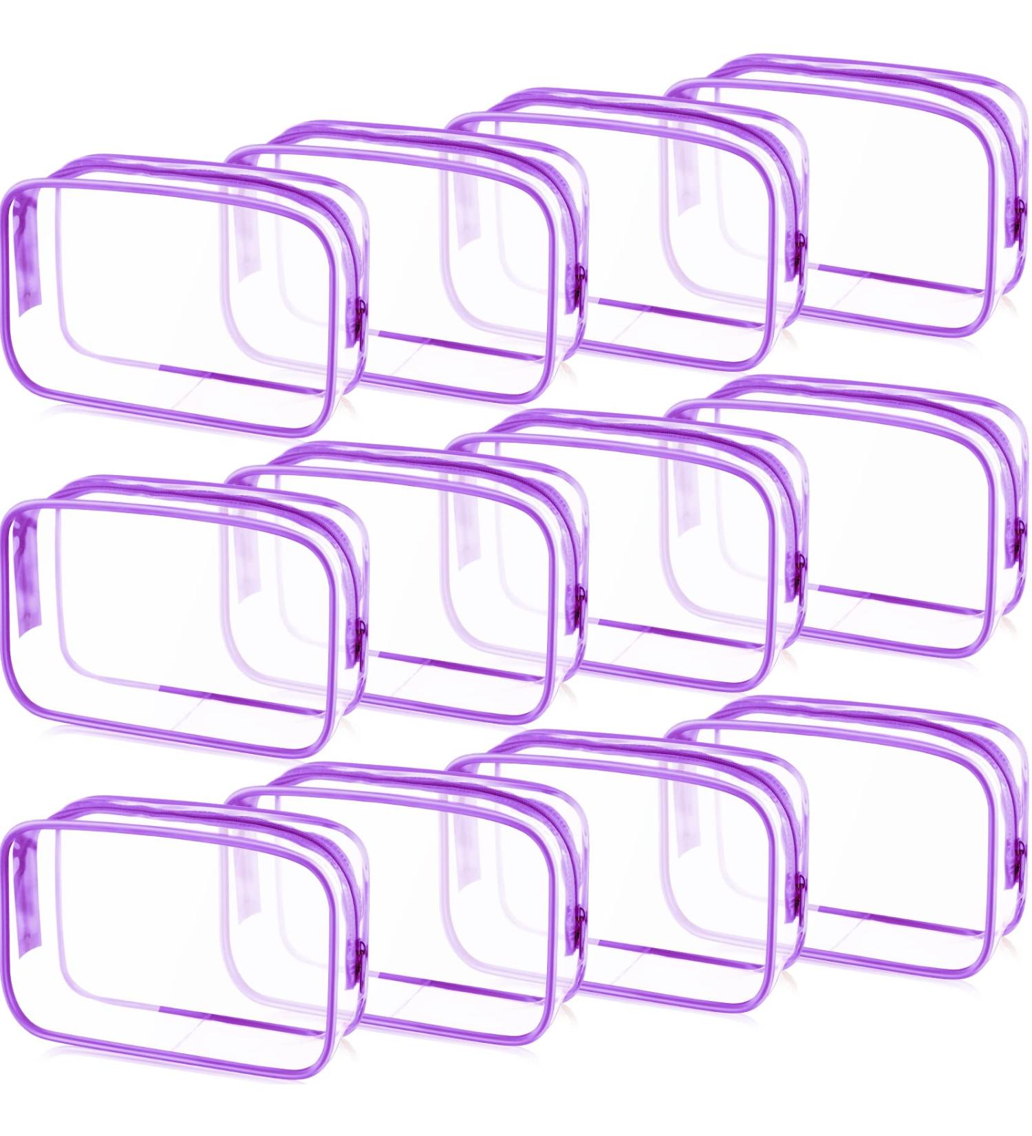 12-Piece Clear PVC Zippered Cosmetics Bag Set - Waterproof Toiletry Carry Pouch for Makeup - Purple Medium - Buy Online on SooperMarket.com