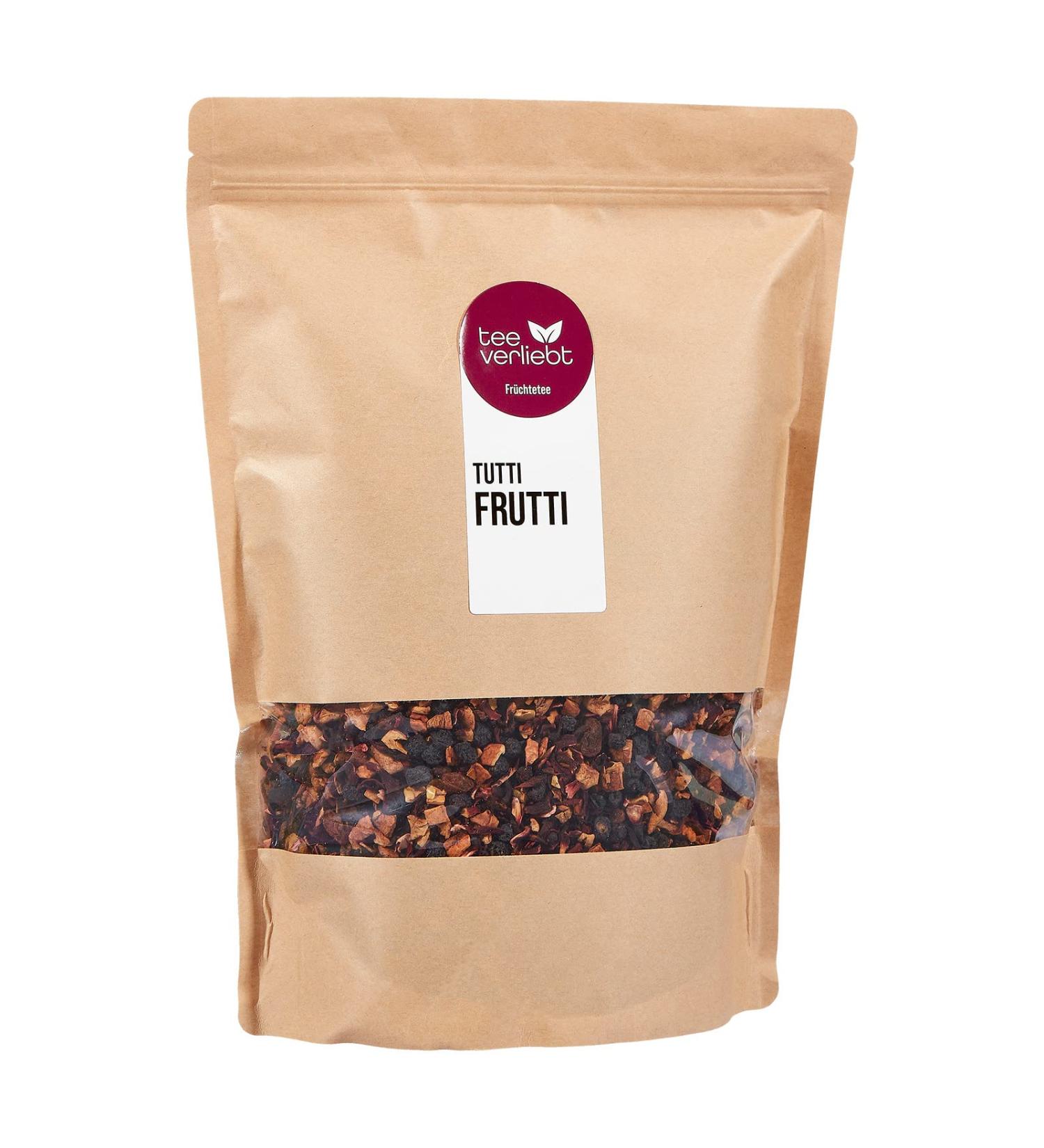 FRUTEG Loser Fruit Tea Tutti i Frutti 1000 g | Fruit Tea Loose - Finest Leaf Quality | Tasty Composition of Tea Mix with Wild Berries and Apricot Flavor | Tea Loose 1 kg - Buy Online on SooperMarket.com