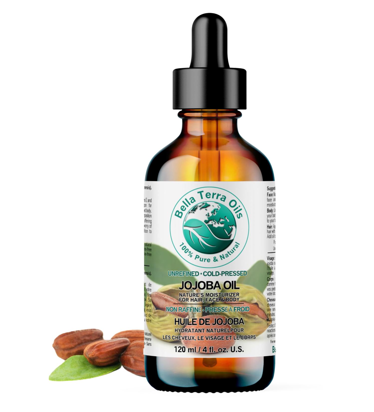 Jojoba Oil 120 ml 100% Pure Cold-pressed Unrefined Organic Premium Quality - Bella Terra Oils  - Buy Online on SooperMarket.com
