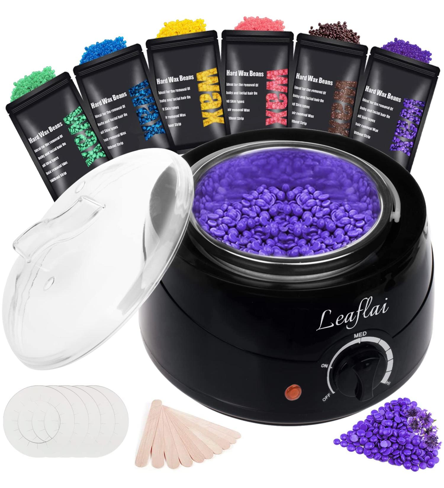 Waxing Kit for Women/Men - Hair Removal Wax Warmer with 6 Hard Wax Beans - Full Body, Face, Bikini, Armpit - 10 Applicators Sticks, 5 Protection Paper Circles (Black) - Buy Online on SooperMarket.com