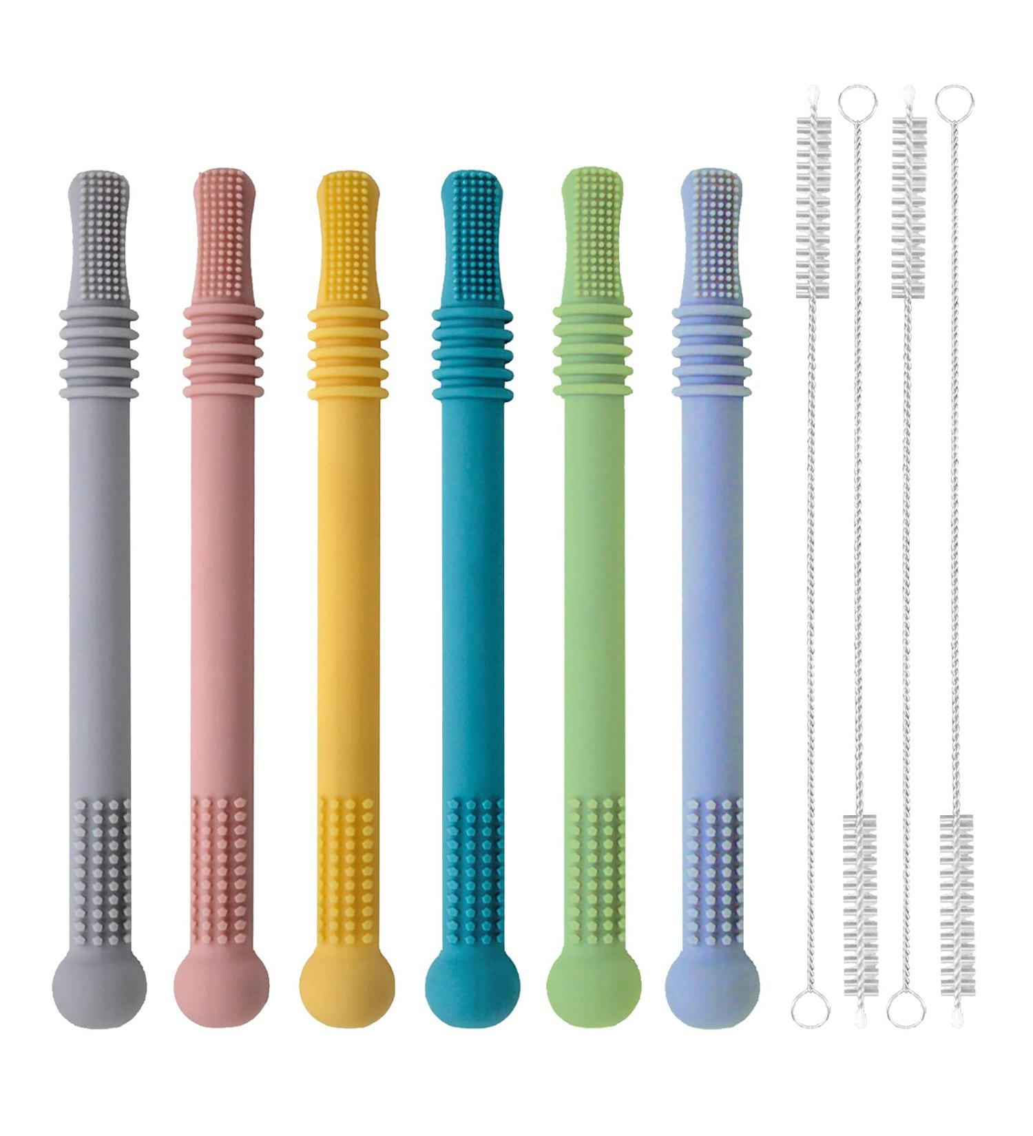 Hollow Molar Teether Silicone Baby Teething Toy (6 Pack) with Cleaning Brush - BPA Free & Freezable - Multicolored for Boys and Girls - Buy Online on SooperMarket.com