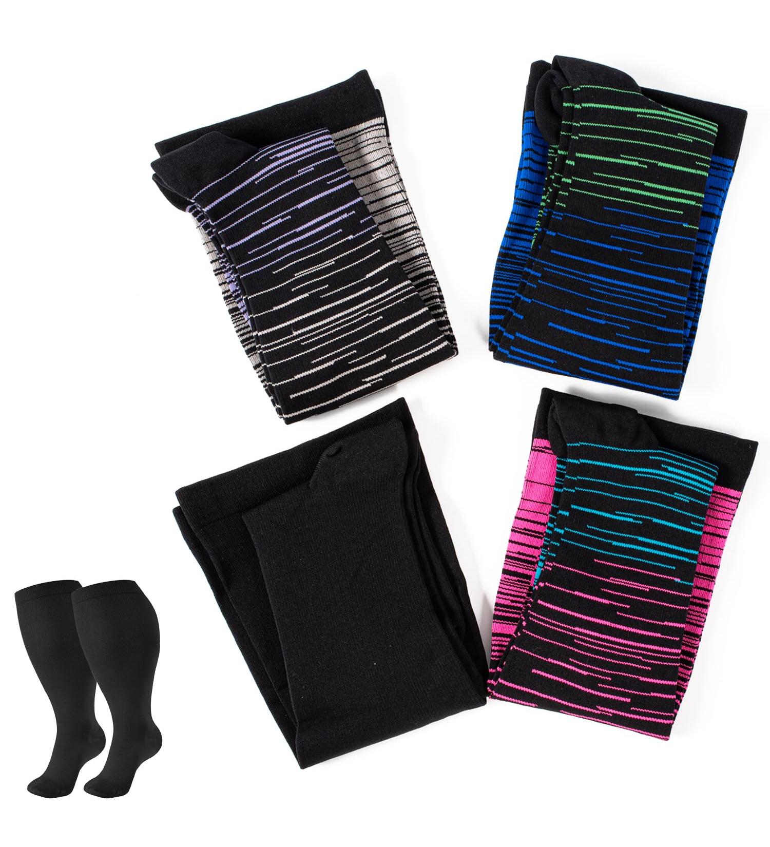 4 Packs Plus Size Compression Socks Compression Stockings for Women Men 20-30 mmHg Large Size Compression Socks Women Men for Circulation Swelling Support 3XL 02 Colors - Buy Online on SooperMarket.com