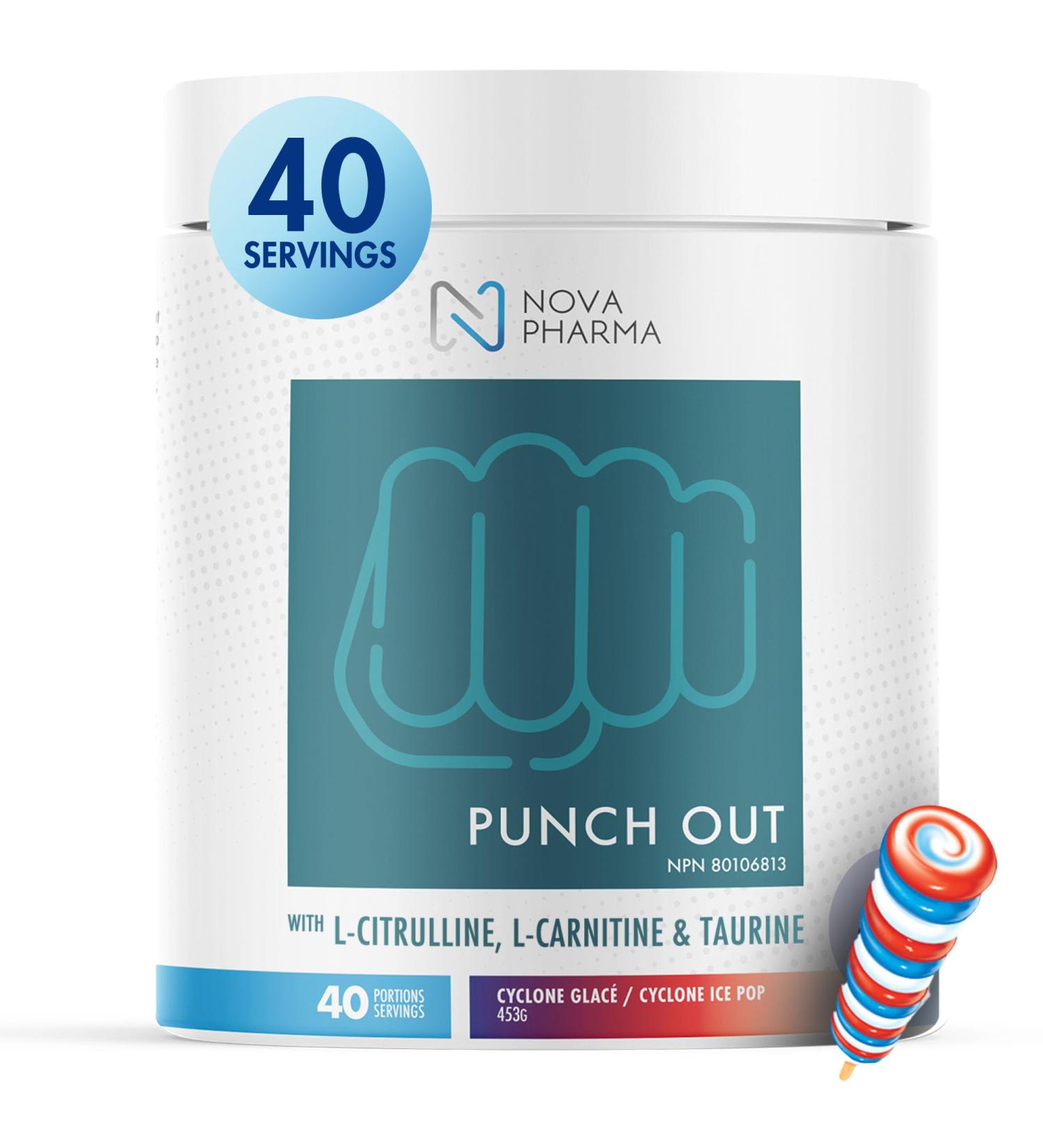 Nova Pharma Punch Out Pre Workout Powder L-Carnitine and Antioxidant-Rich Pre Workout Supplement Boost Stamina and Endurance for Gym Training and Workouts - 40 Servings (Ice Pop) Cyclone Ice Pop - Buy Online on SooperMarket.com