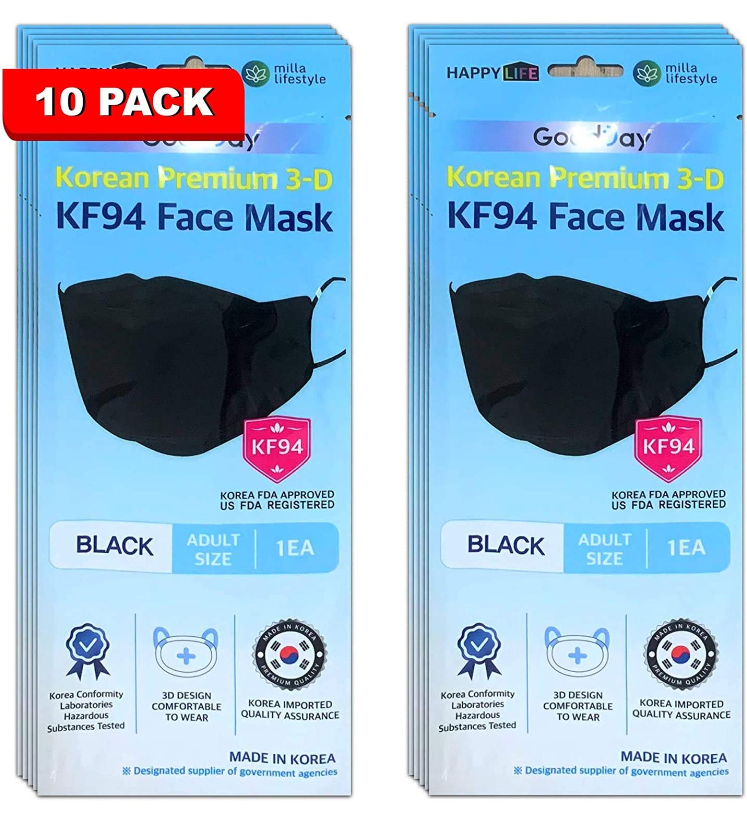 GoodDay English Black KF94 Dust Face Mask - 10 Pack for Adults - Large Size - International Shipping Available - Buy Online on SooperMarket.com