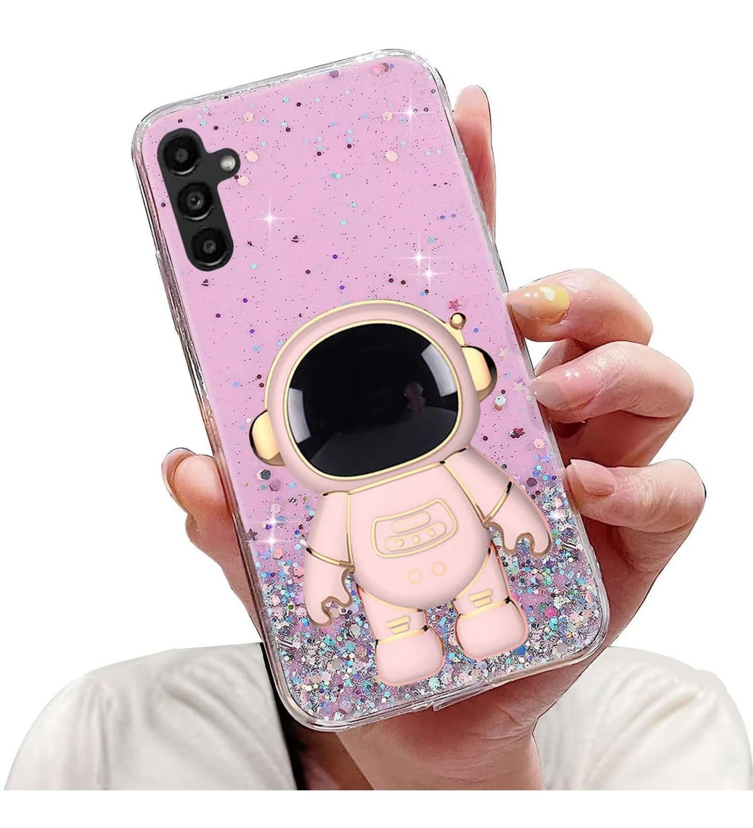 Buy Tivenfezk Nadoli Astronaut Glittering Stand Shell for Samsung Galaxy A04S - Soft Silicone Transparent Protective Cover in Pink - Buy Online on SooperMarket.com
