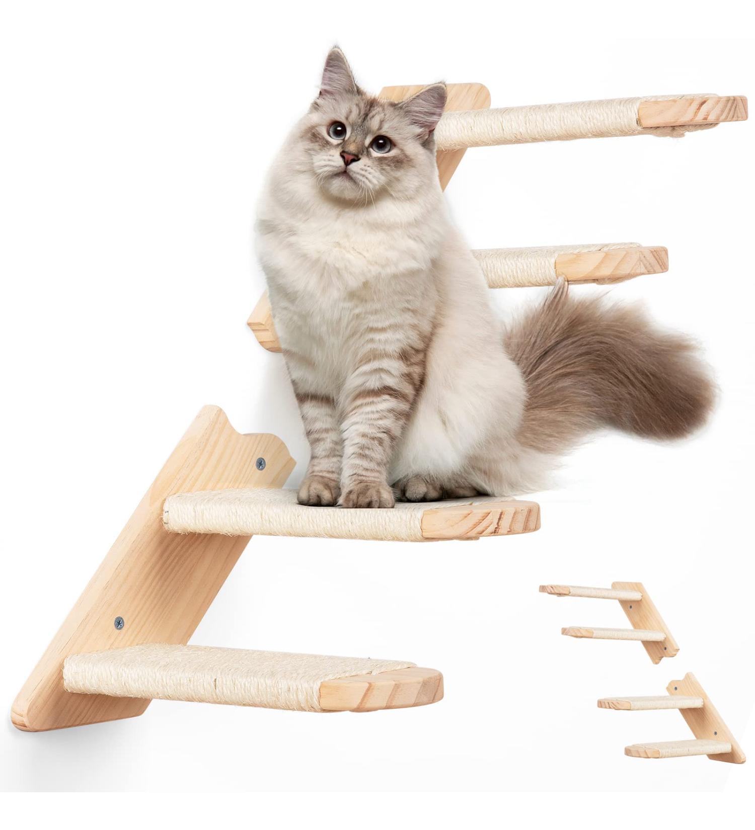 BEBOBLY Reversible Cat Climbing Shelf | Wall Mounted Cat Stairs Ladder | 4 Step | Eco-Friendly Sisal Rope | Perch Platform | Scratching Post | Activity Tree - Buy Online on SooperMarket.com