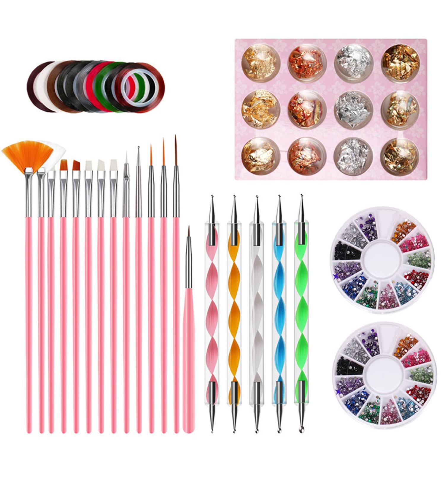 Nail Pen Designer Stamp Nail Art Tool with 15pcs Nail Painting Brushes Nail Dotting Tool Nail Foil Manicure Tape Color Rhinestones for Nails - Buy Online on SooperMarket.com