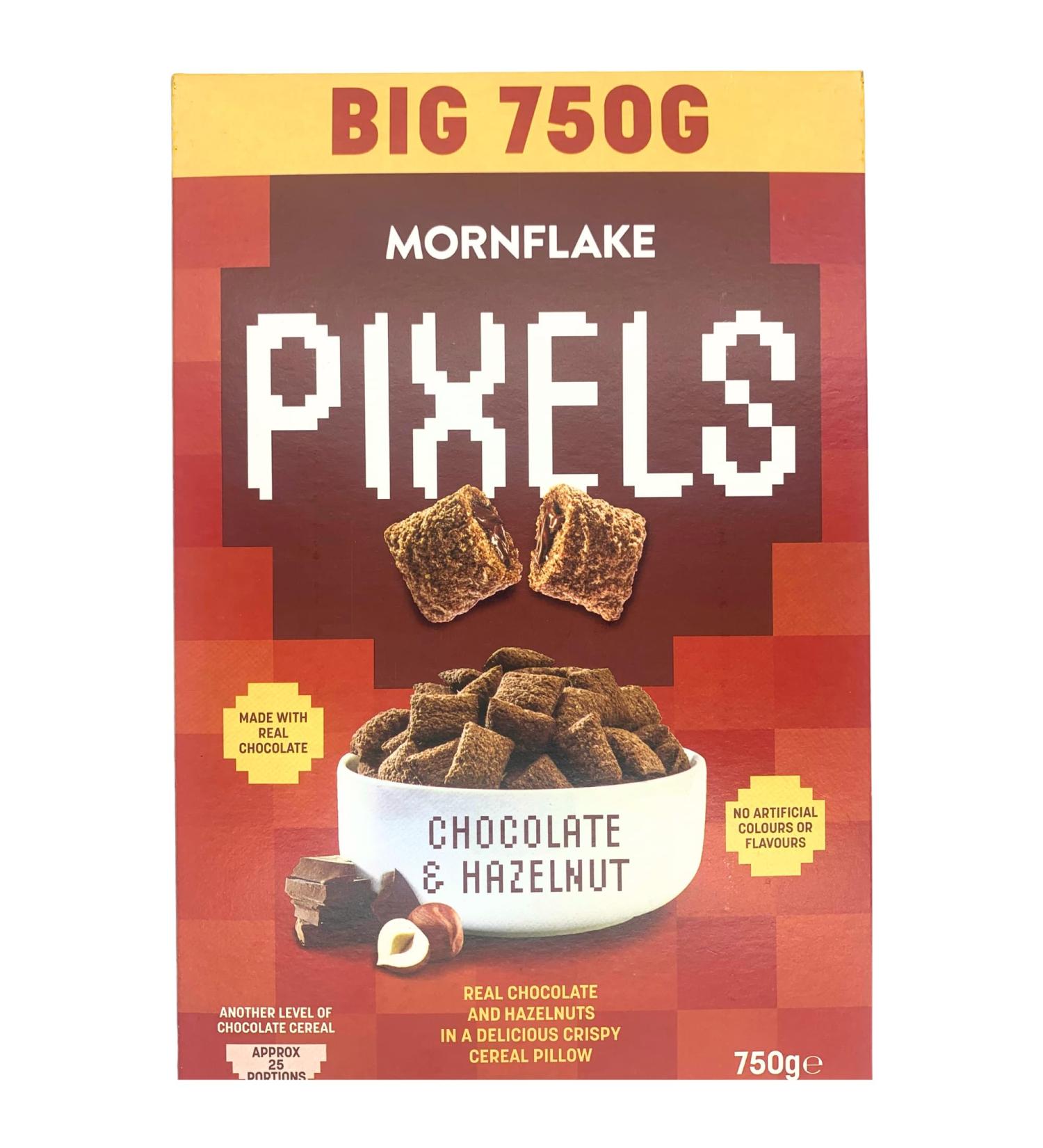 Mornflake - Pixels Hazelnut & Chocolate Cereal Crispy Breakfast Cereal Pillows Multipack of 8x 750g Vegetarian Chocolate Cereal. Wheat Pillows Filled With Real Chocolate and Hazelnut Filling - Buy Online on SooperMarket.com