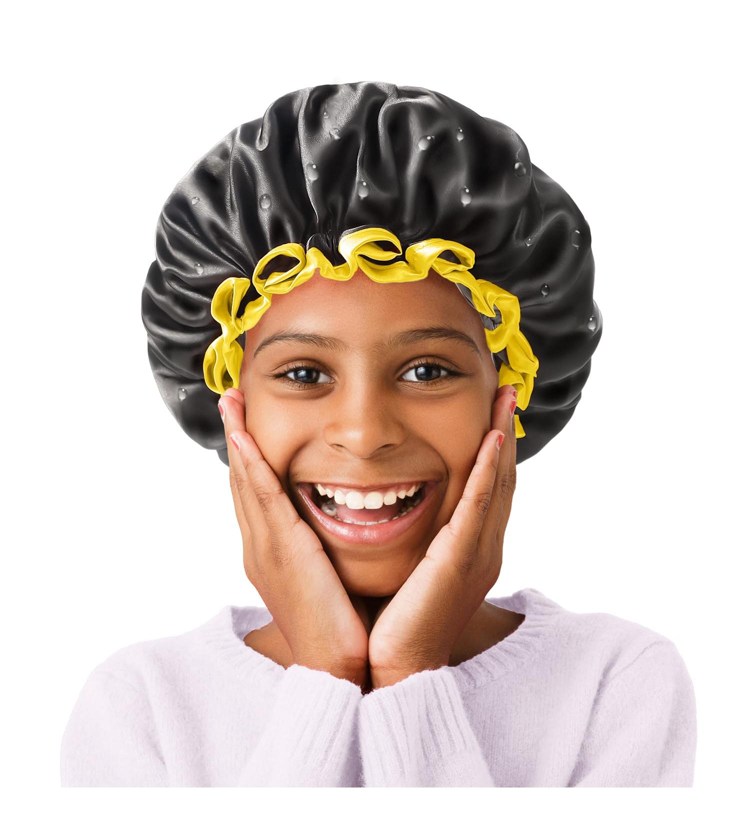 Mikimini Kids Shower Hoods 2-Pack | Waterproof Soft PEVA Bathing Hats - Cute & Comfortable Black & Yellow - Buy Online on SooperMarket.com