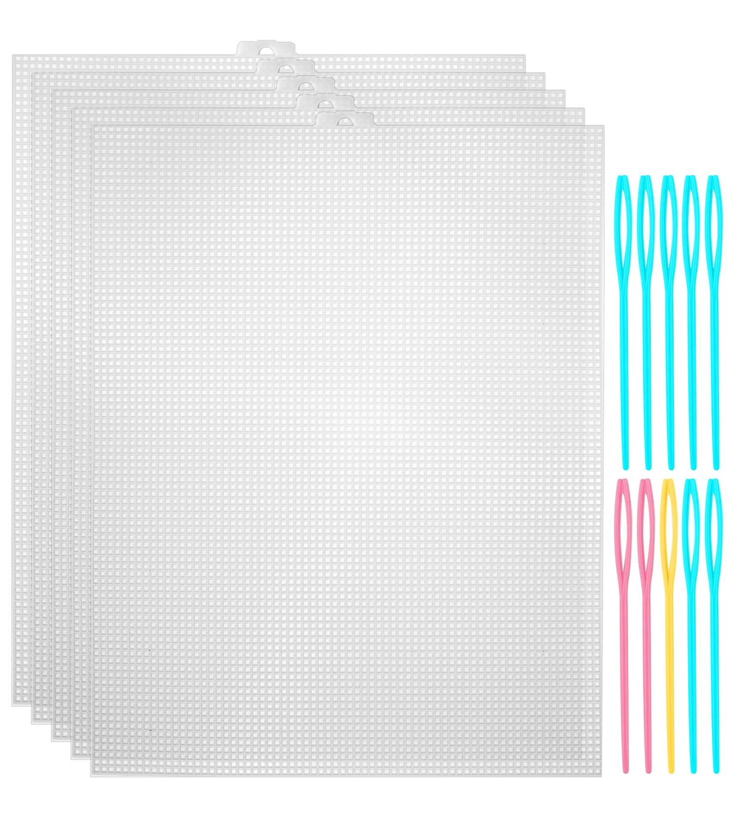 5 Pieces 7 Count Plastic Mesh Canvas Sheets for Embroidery with Needles - 10.2 x 13.2 inch - Ideal for Crafting, Knitting, and Crochet Projects - Buy Online on SooperMarket.com