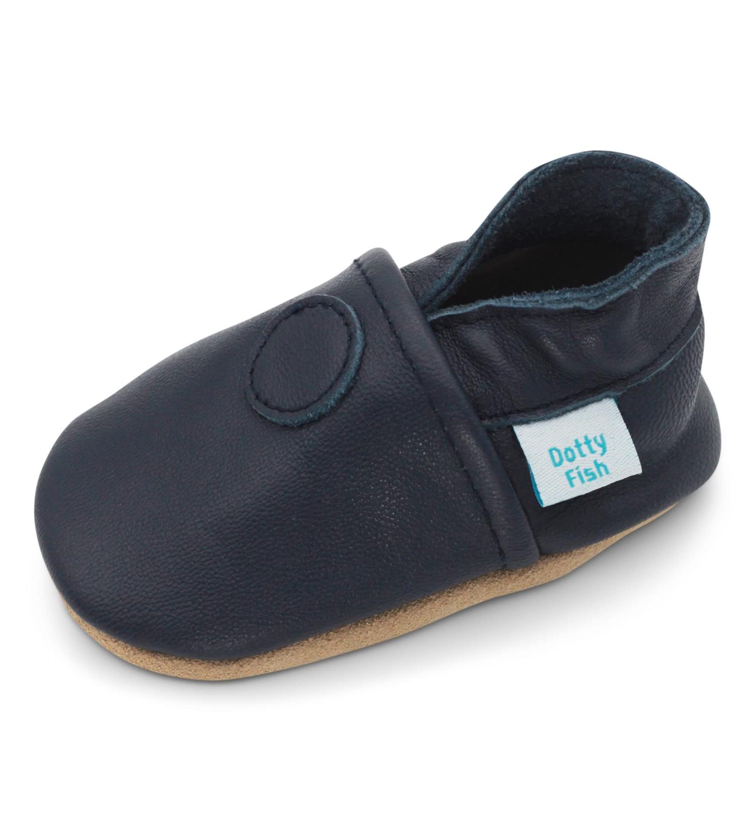 Dotty Fish Soft Leather Toddler Shoes for Boys | Non-Slip Suede Soles | Smart Navy | 0-6 Months to 4-5 Years - Buy Online on SooperMarket.com