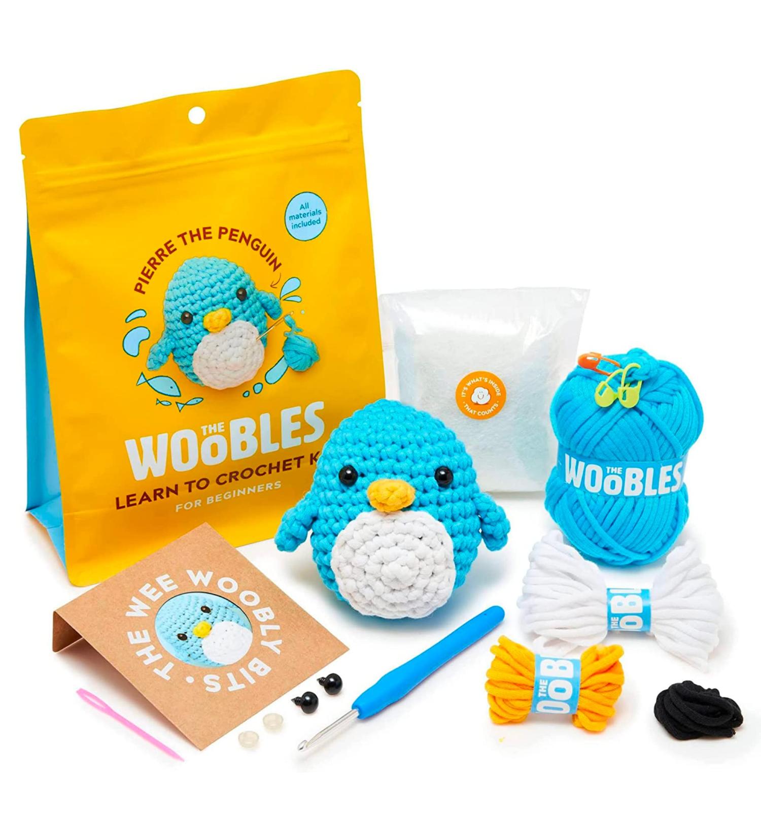 Woobles Beginners Crochet Kit with Easy Peasy Yarn - Pierre The Penguin | Step-by-Step Video Tutorials | Seen on Shark Tank - Buy Online on SooperMarket.com
