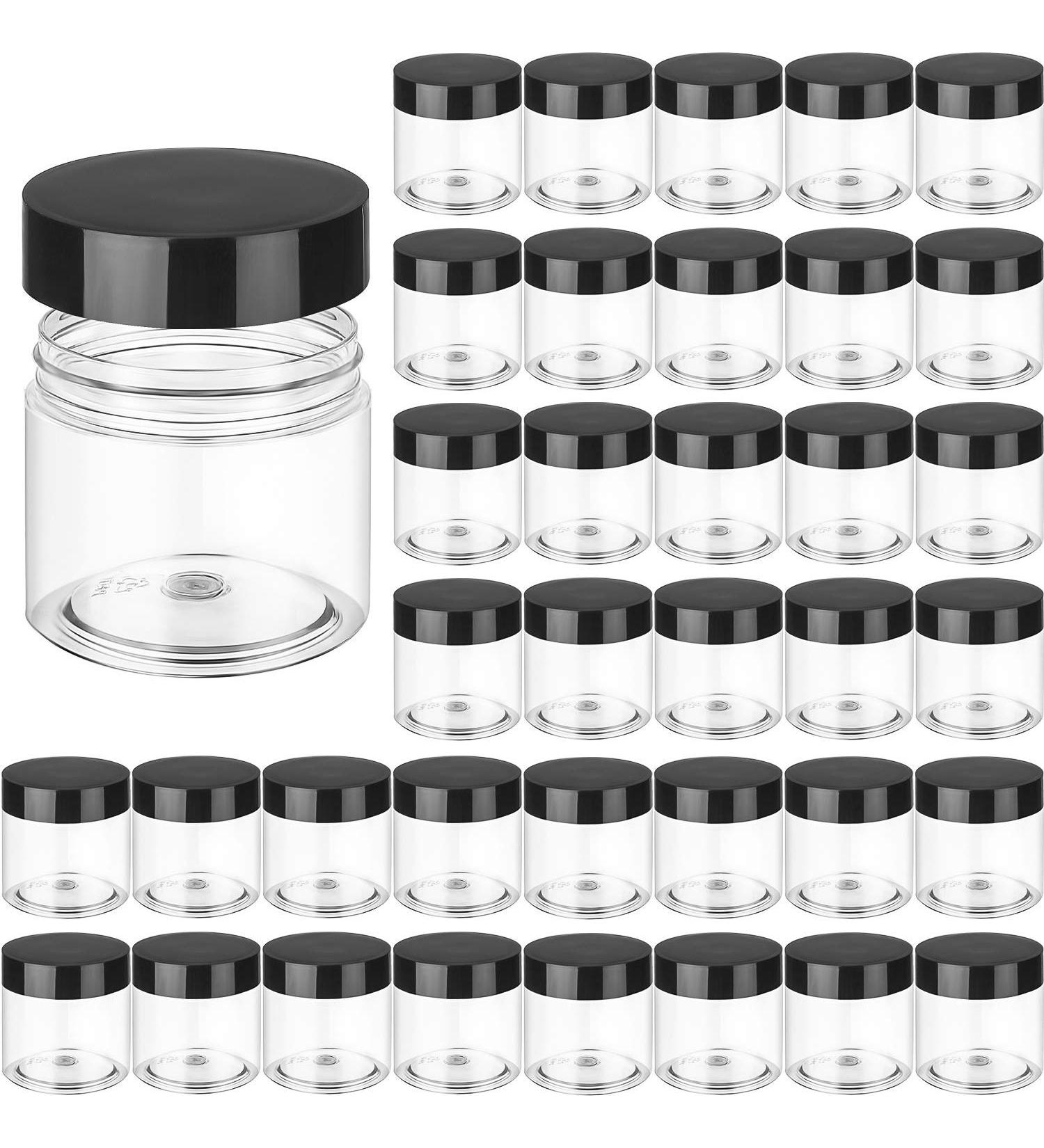 36-Piece 2 oz Black Plastic Cosmetic Jars with Inner Liners and Leak-Proof Lids - Ideal for Lotions, Ointments, and Travel Makeup Storage - Buy Online on SooperMarket.com