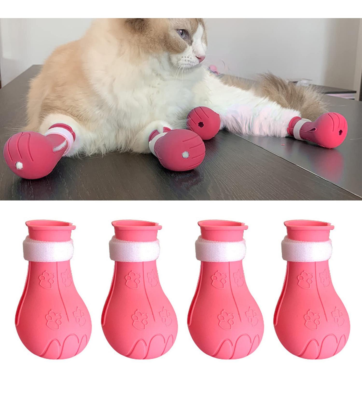 Buy 4-Piece Silicone Anti-Scratch Cat Shoes & Nail Gloves - Pink Perfect Claw Covers for Cats! - Buy Online on SooperMarket.com