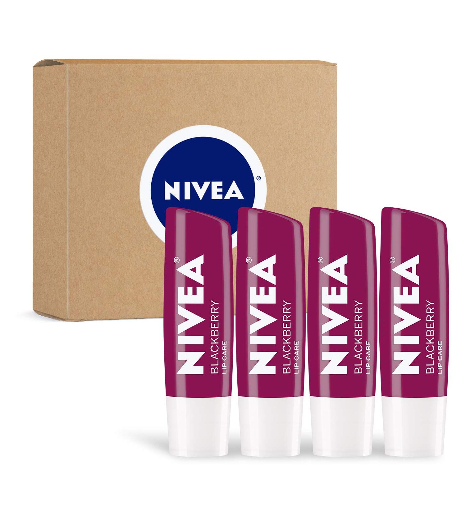 NIVEA Blackberry Tinted Lip Balm Stick 0.17 Oz Pack of 4 - Shea Butter & Jojoba Oil - Buy Online on SooperMarket.com