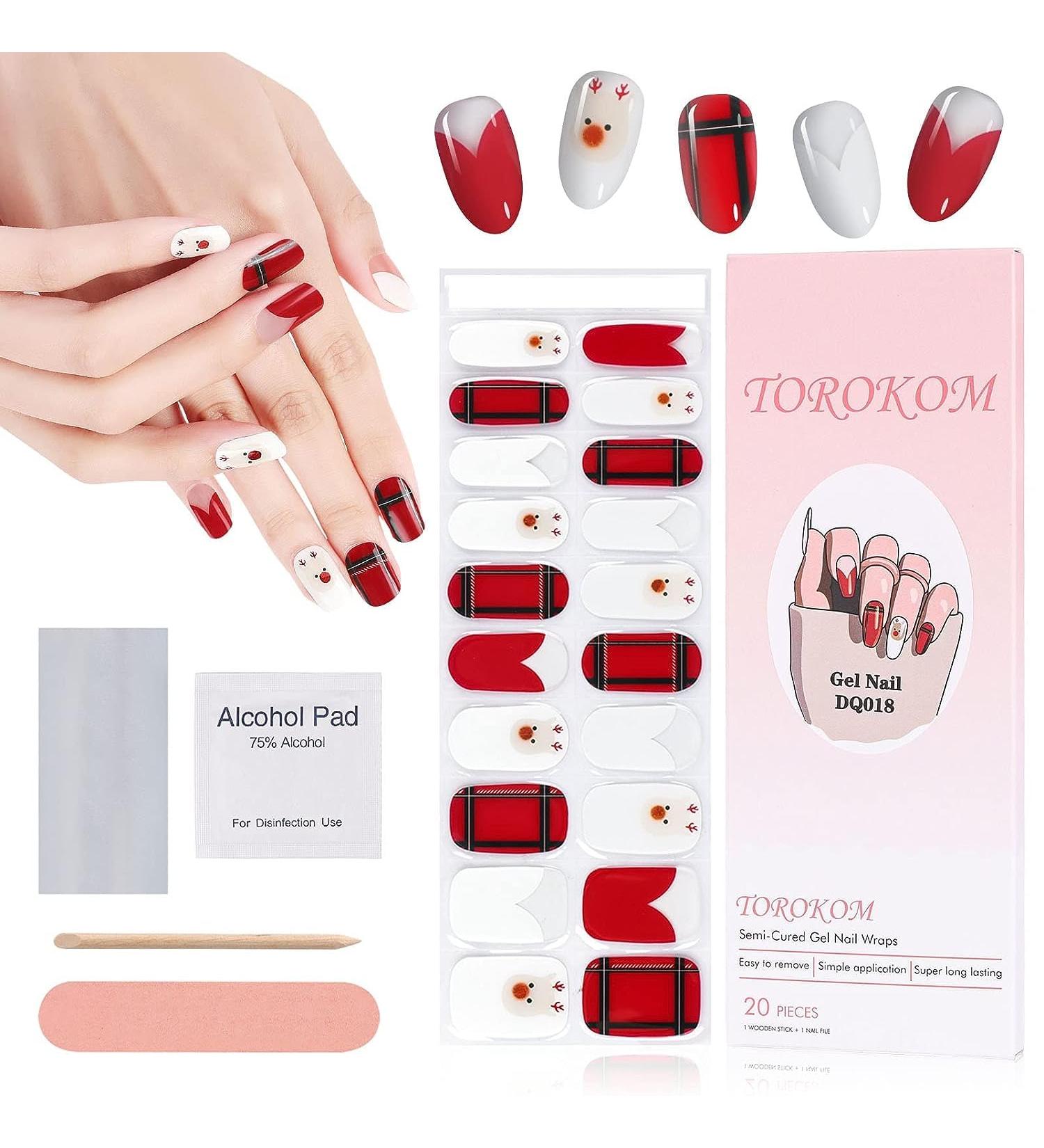 EBANKU Christmas Glitter Gel Nail Strips - Long Lasting & Waterproof Full Nail Wraps with Nail File, Wipes & Sealing - UV/LED Lamp Required (SDTRK18) - Buy Online on SooperMarket.com