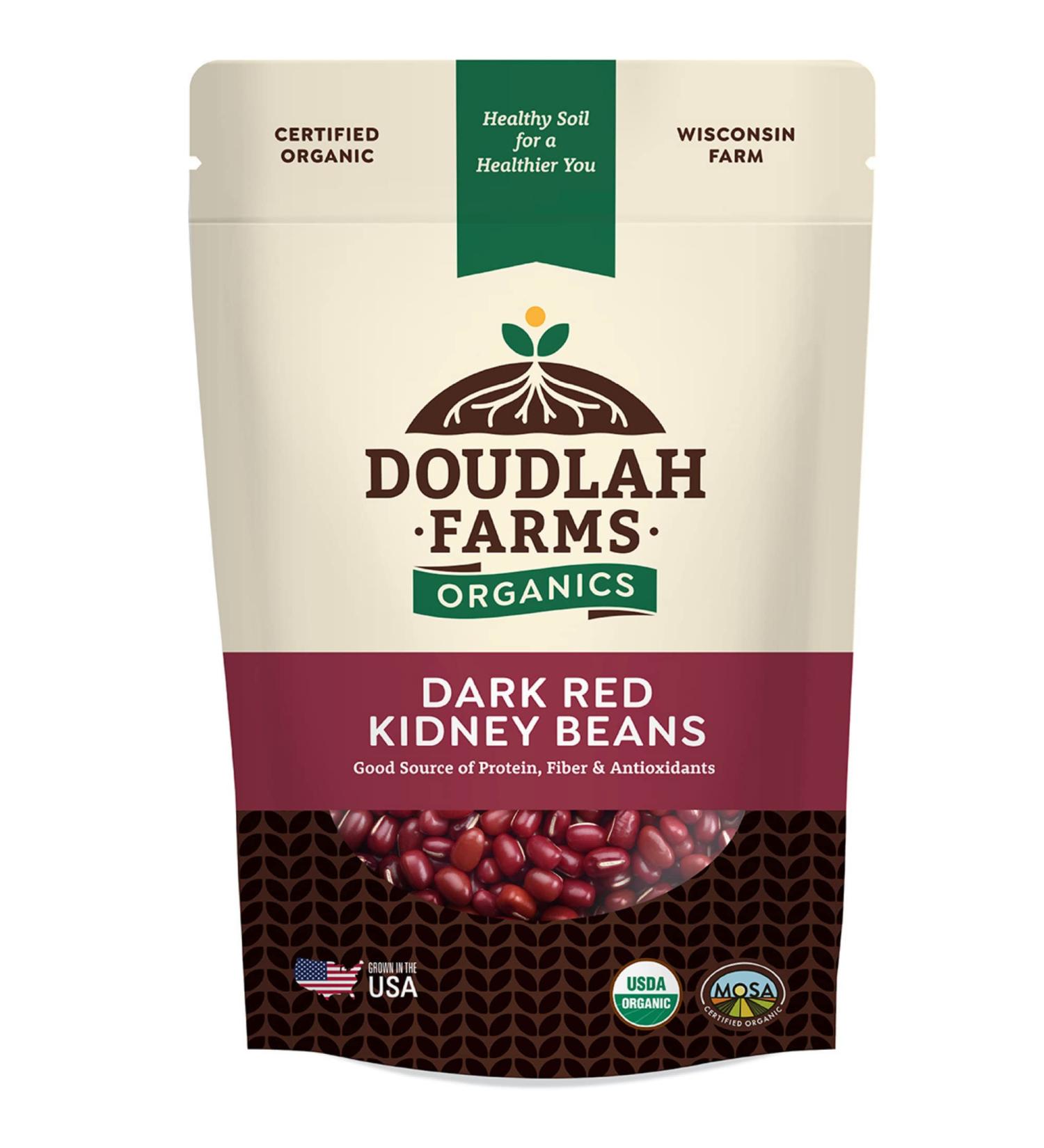 Organic Dried Dark Red Kidney Beans 1lb Bulk from Doudlah Farms | Non-GMO, Vegan, Grown in USA | Fiber & Protein for Soups, Burritos, Salads | Regeneratively Farmed | 1 Pound Pack - Buy Online on SooperMarket.com