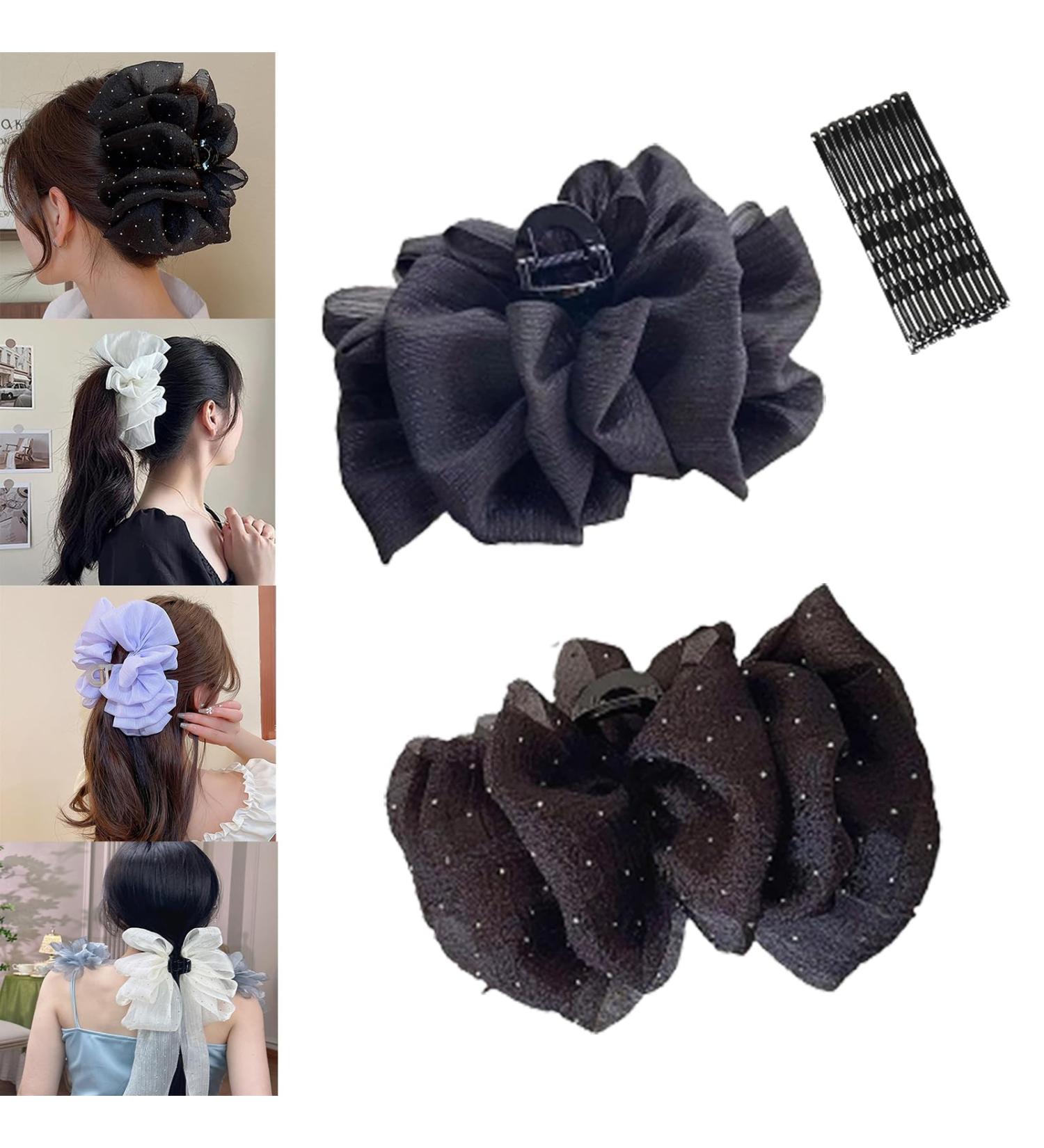 Bow Bubble Clips Bow Hair Claw Clips Claw Clips For Thick Hair Thick Hair Claw Clips For Long Hair Hair Clips for Thin Hair Women Large Puffy Chiffon Elegant Bubble Bow Hair Claw Clip (2pcs-D) - Buy Online on SooperMarket.com